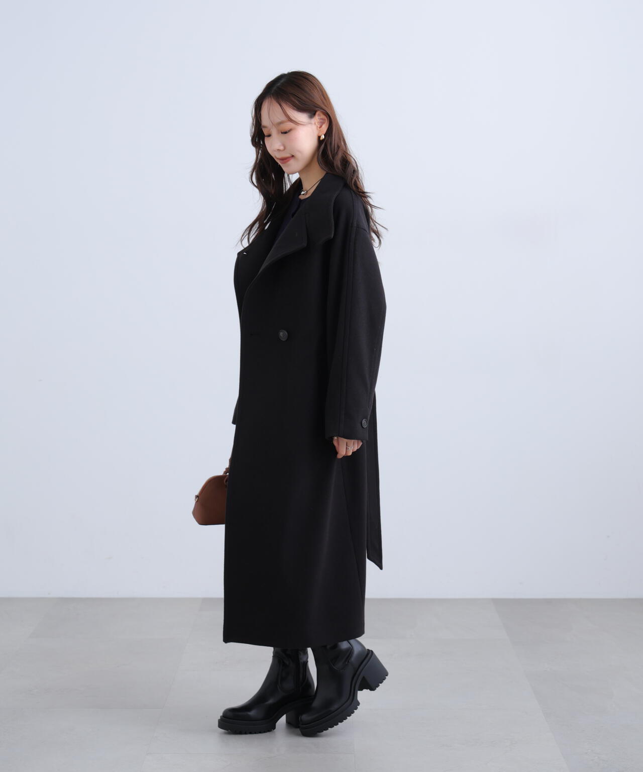 ★専用★極美品★1枚仕立て　黒 ロングコート　AMACA　(ブローチ非販売) 低身長サイズ/Sシリーズ]スタンドカラーメルトンロングコート | FREE'S