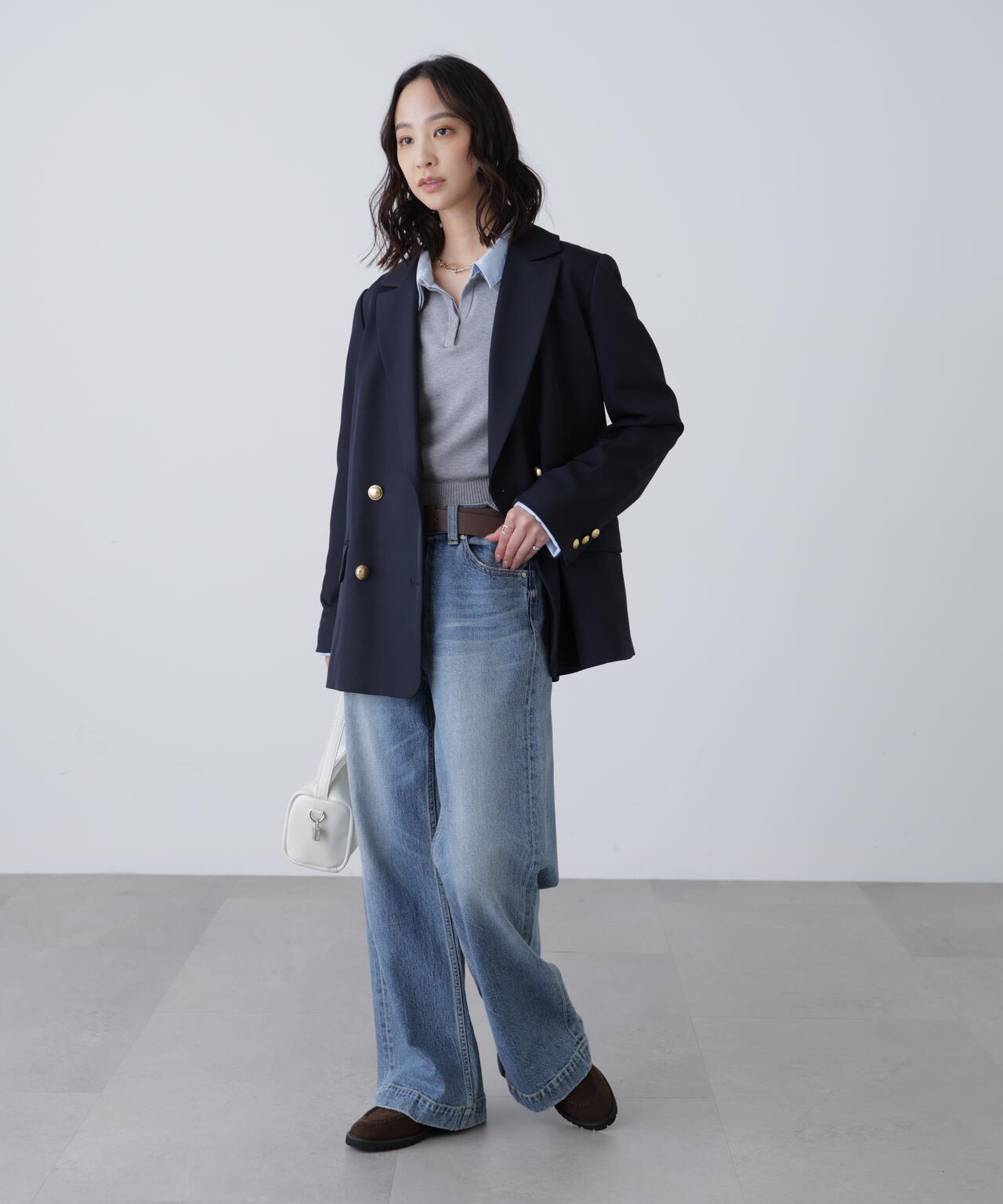 ネイビー・ブラウンチェック 追加生産予約】ダブルブレストジャケット