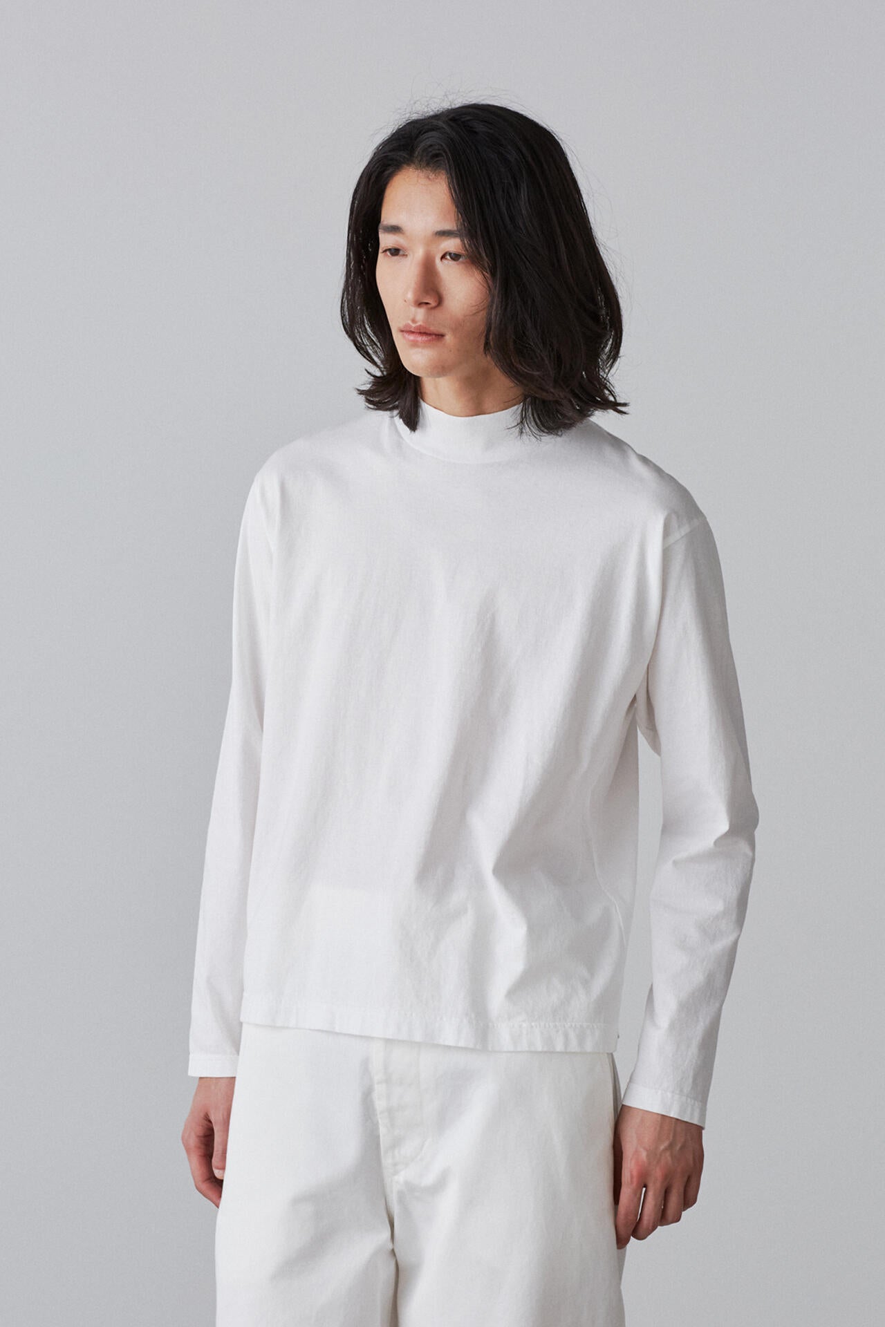 Y / ORGANIC COTTON JERSEY MOCK NECK LONG SLEEVE T‐SHIRT | YLÈVE