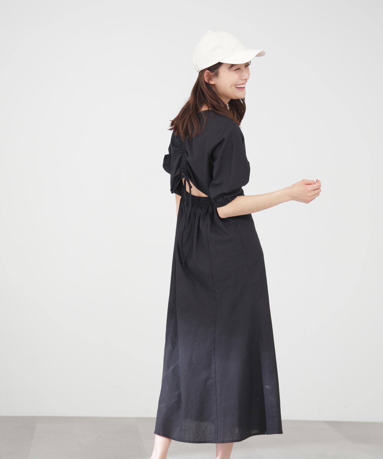 麻調ドロストバックワンピース《S Size Line》