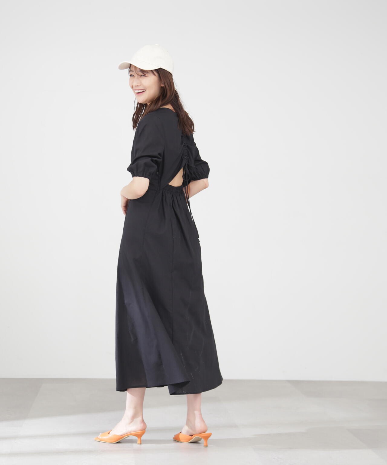 麻調ドロストバックワンピース《S Size Line》