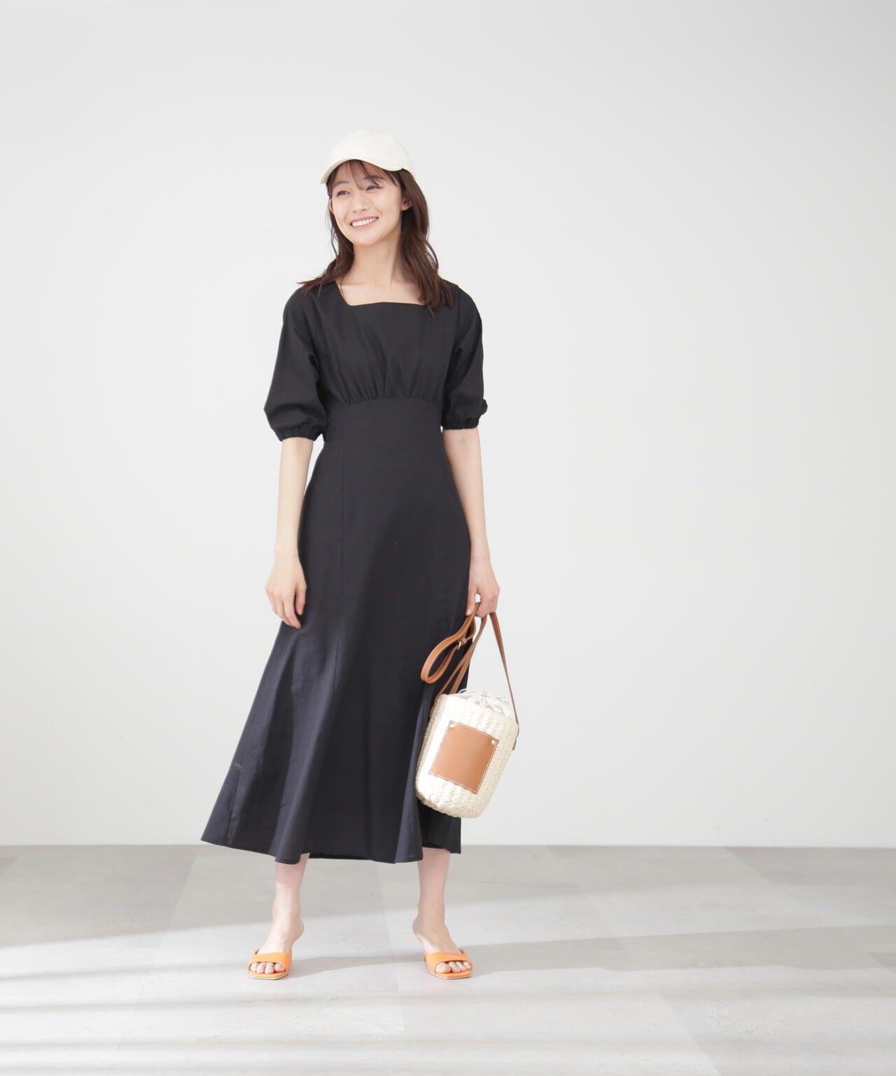麻調ドロストバックワンピース《S Size Line》
