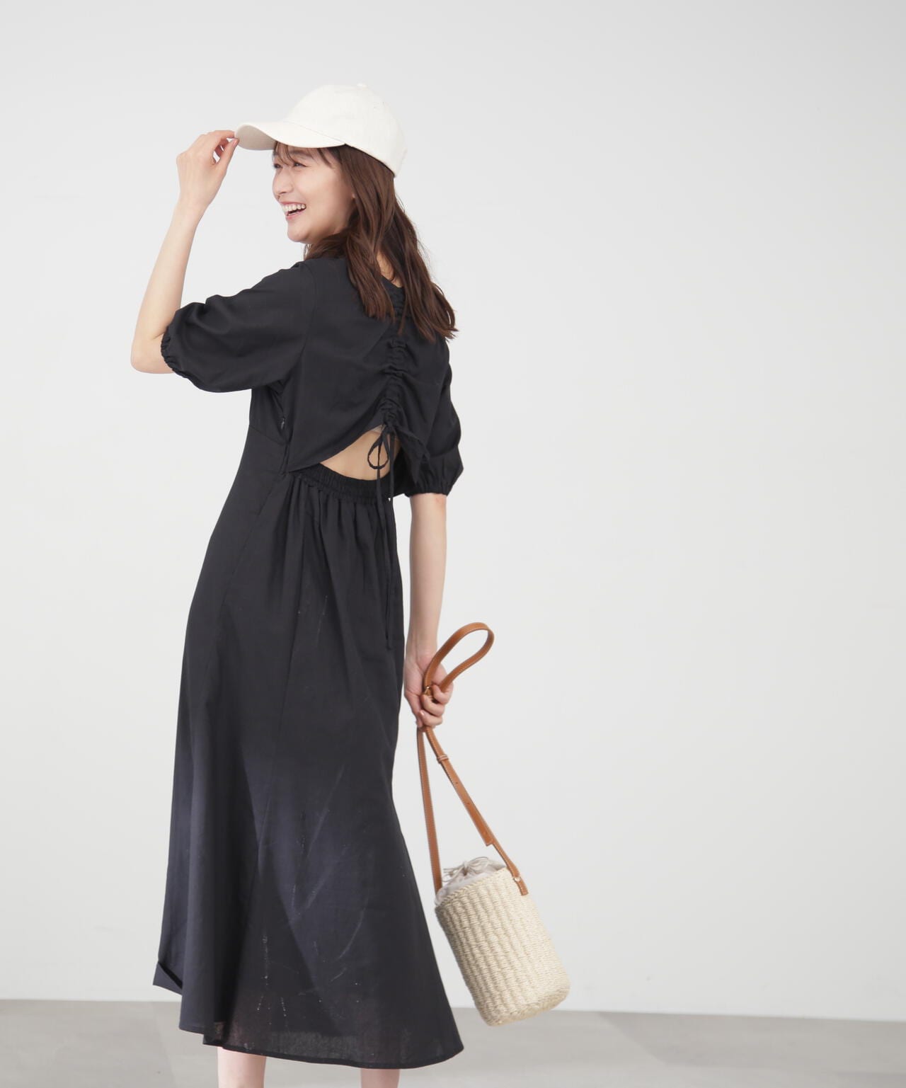 麻調ドロストバックワンピース《S Size Line》