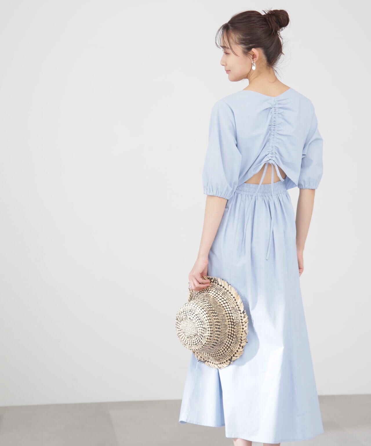 麻調ドロストバックワンピース《S Size Line》