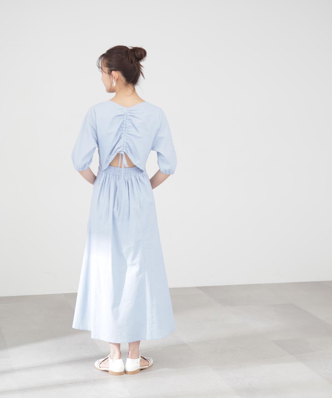 麻調ドロストバックワンピース《S Size Line》