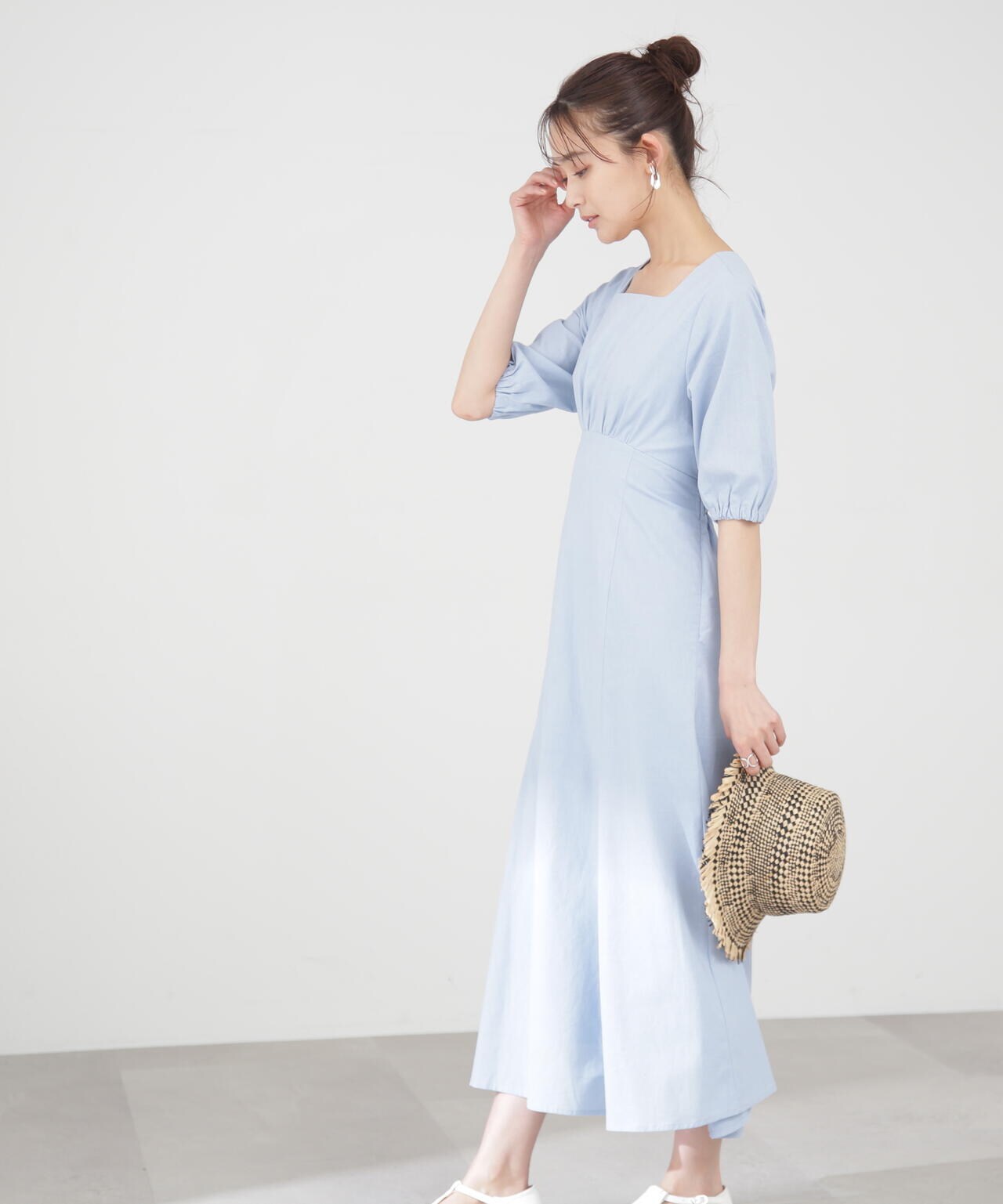 麻調ドロストバックワンピース《S Size Line》