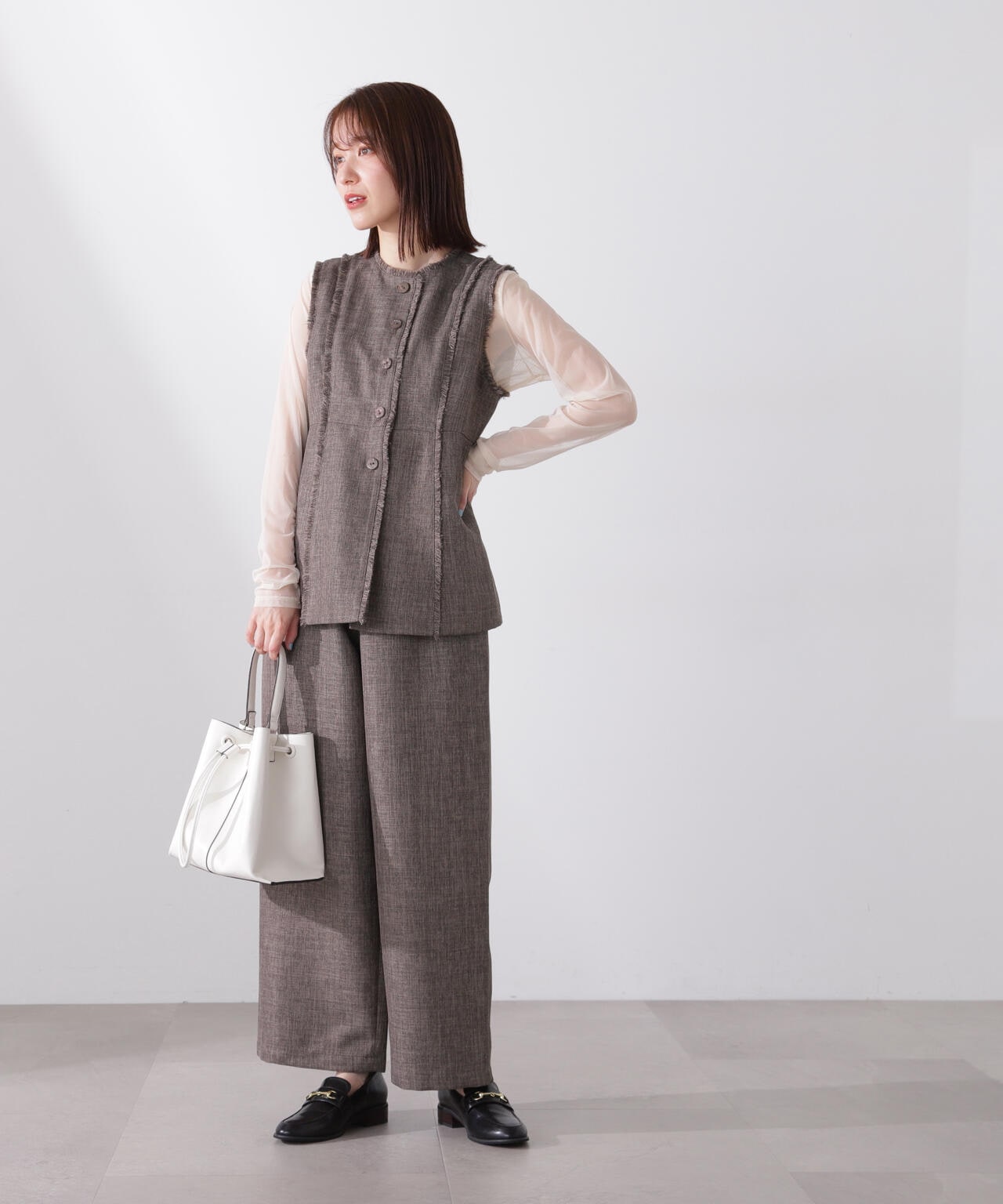 専用　新品　ナチュラルビューティーベーシック　ペプラムジレ　ミックス　S ペプラムジレ SET UP | NATURAL BEAUTY BASIC（ナチュラル