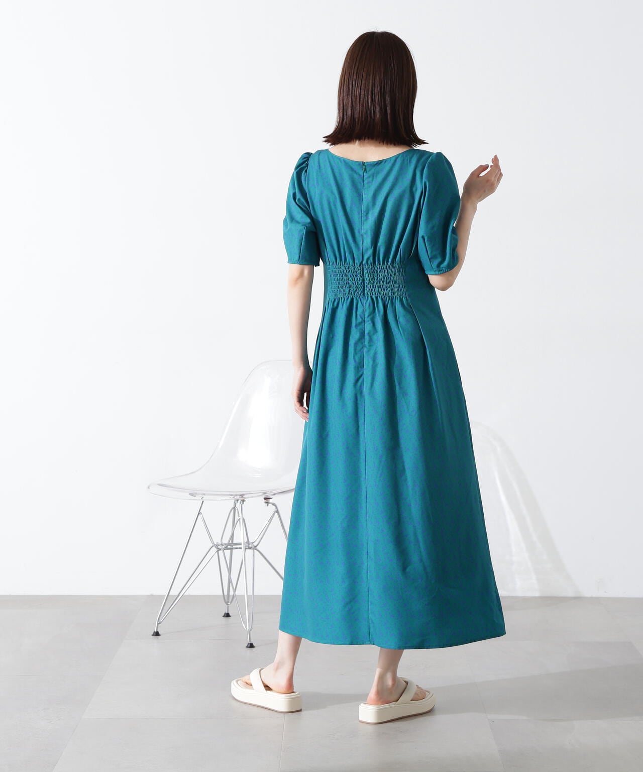 スクエアネックプリントワンピース《S Size Line》 | N. Natural