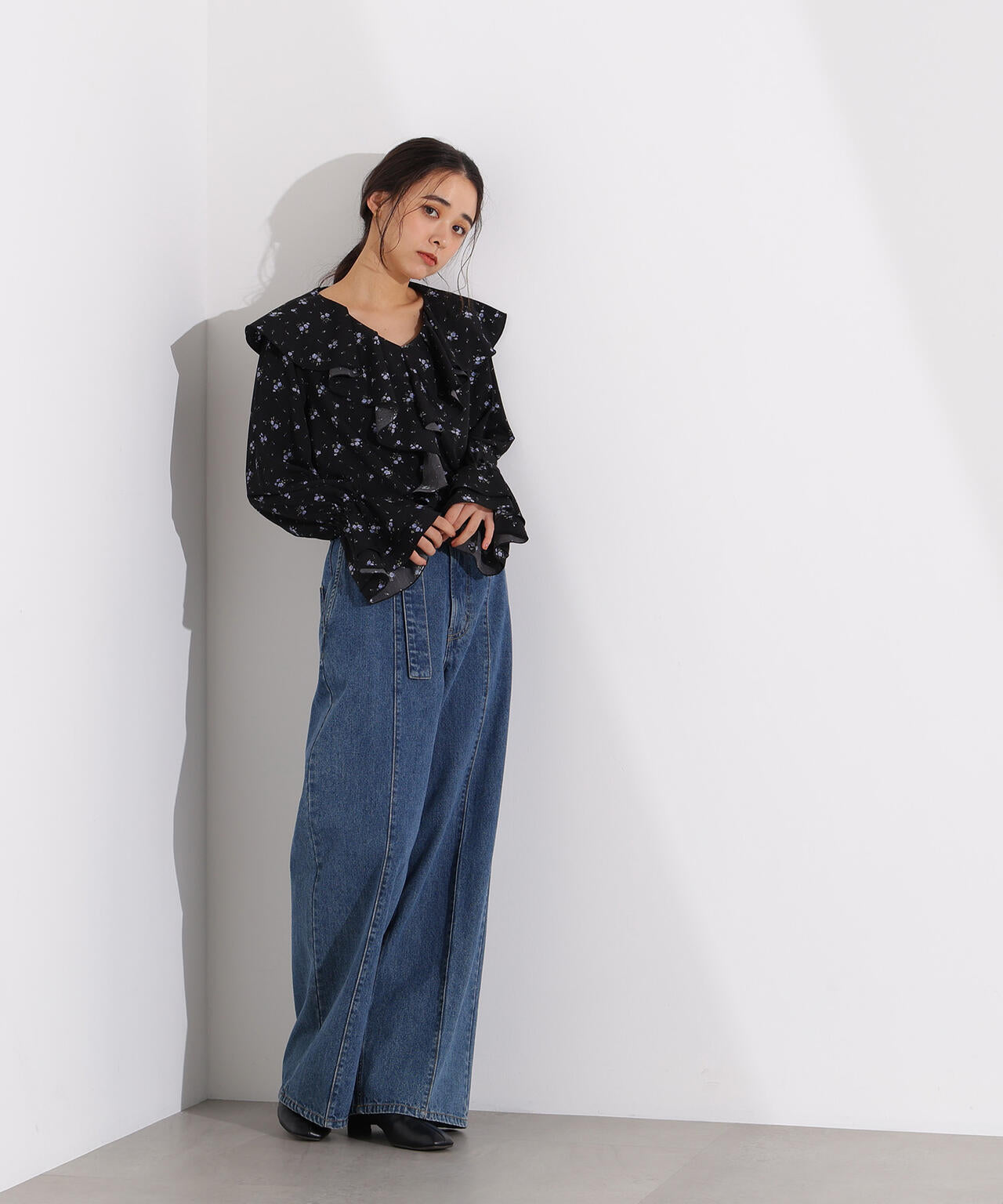 プリントラッフルブラウス