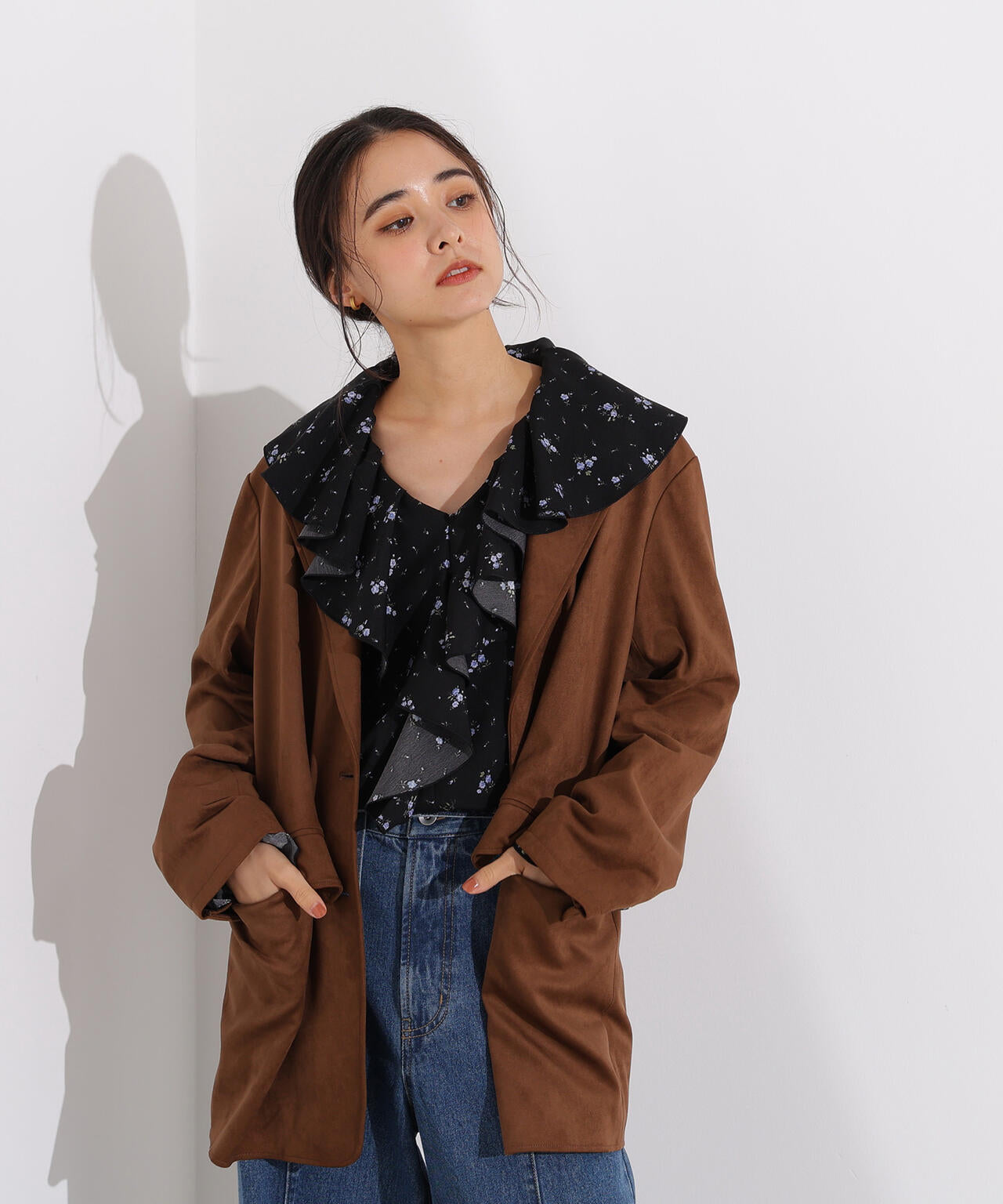 プリントラッフルブラウス