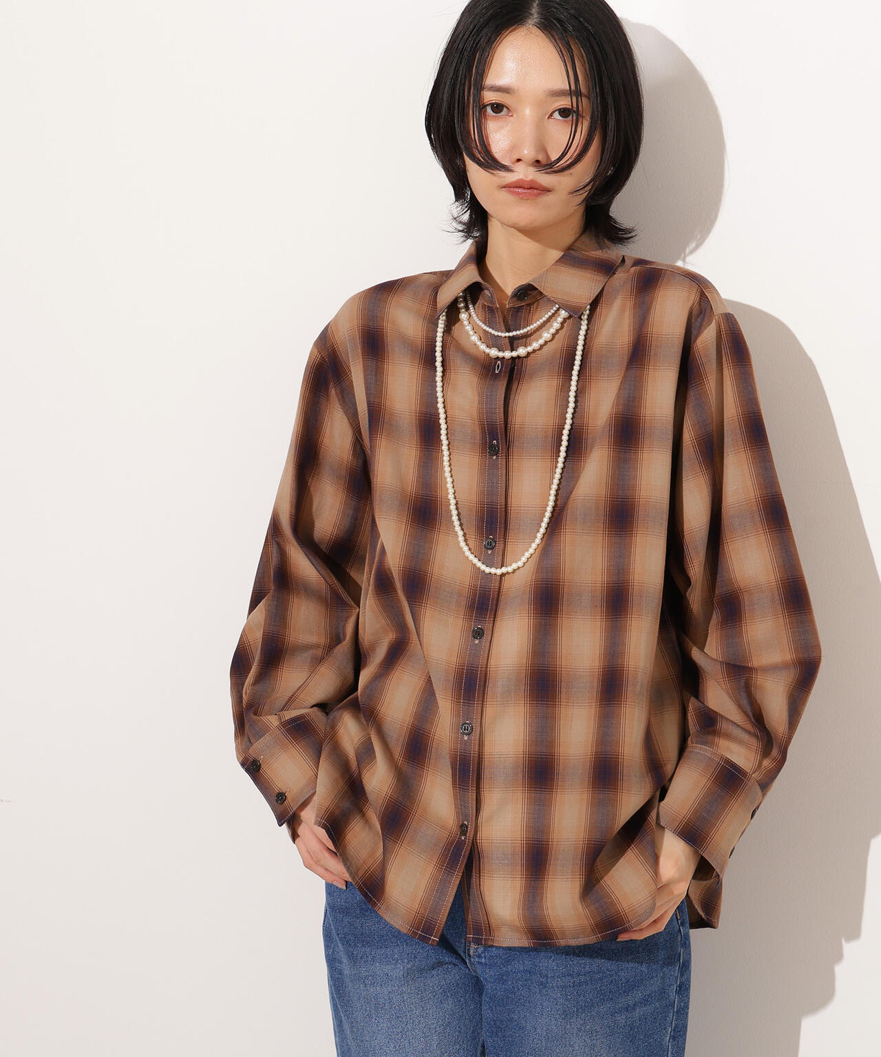 セザンヌ ウール素材 オーバーサイズ シャツ ジャケット 岸本セシルさん着用】チェックオーバーシャツ | N. Natural