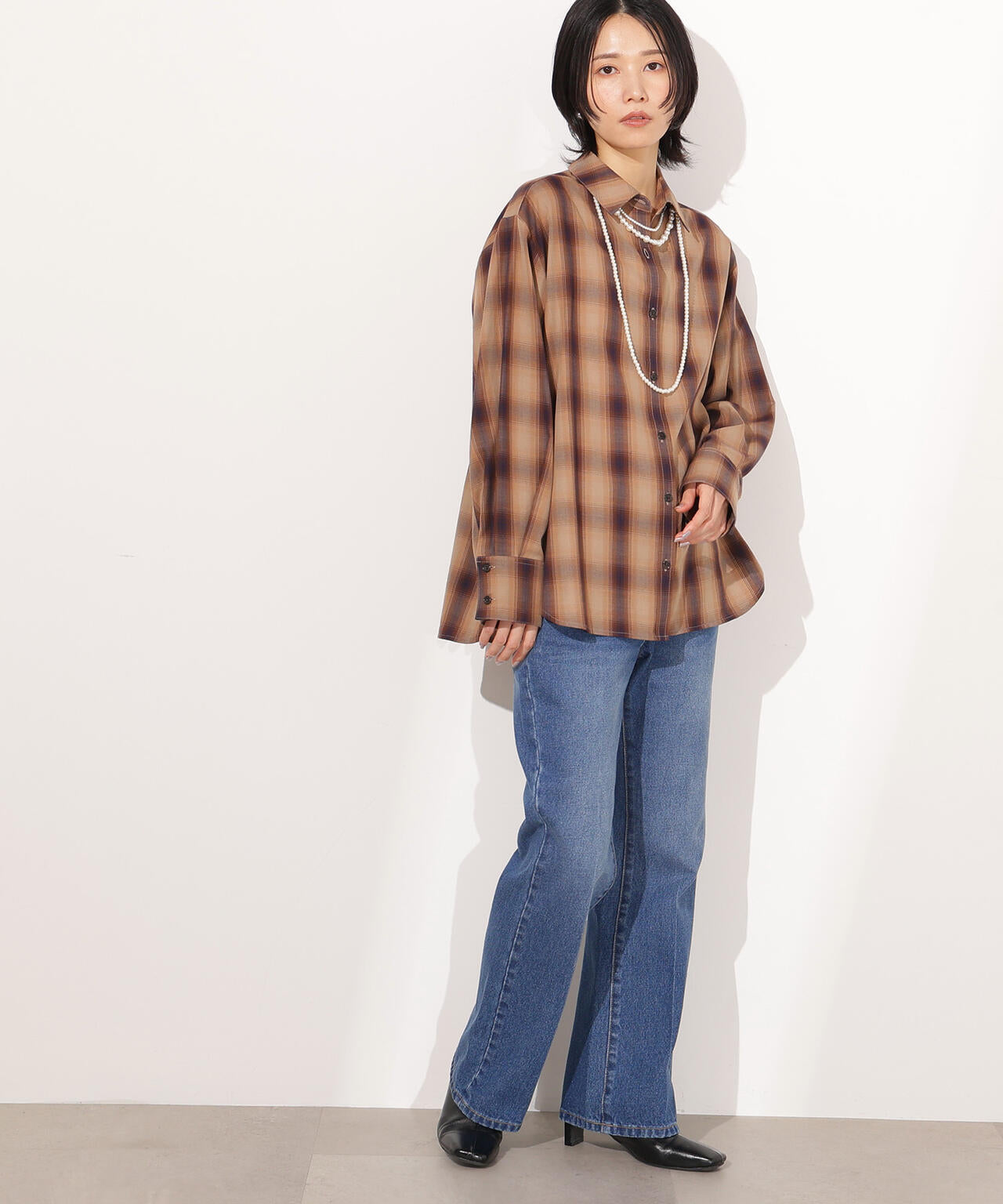 【岸本セシルさん着用】チェックオーバーシャツ