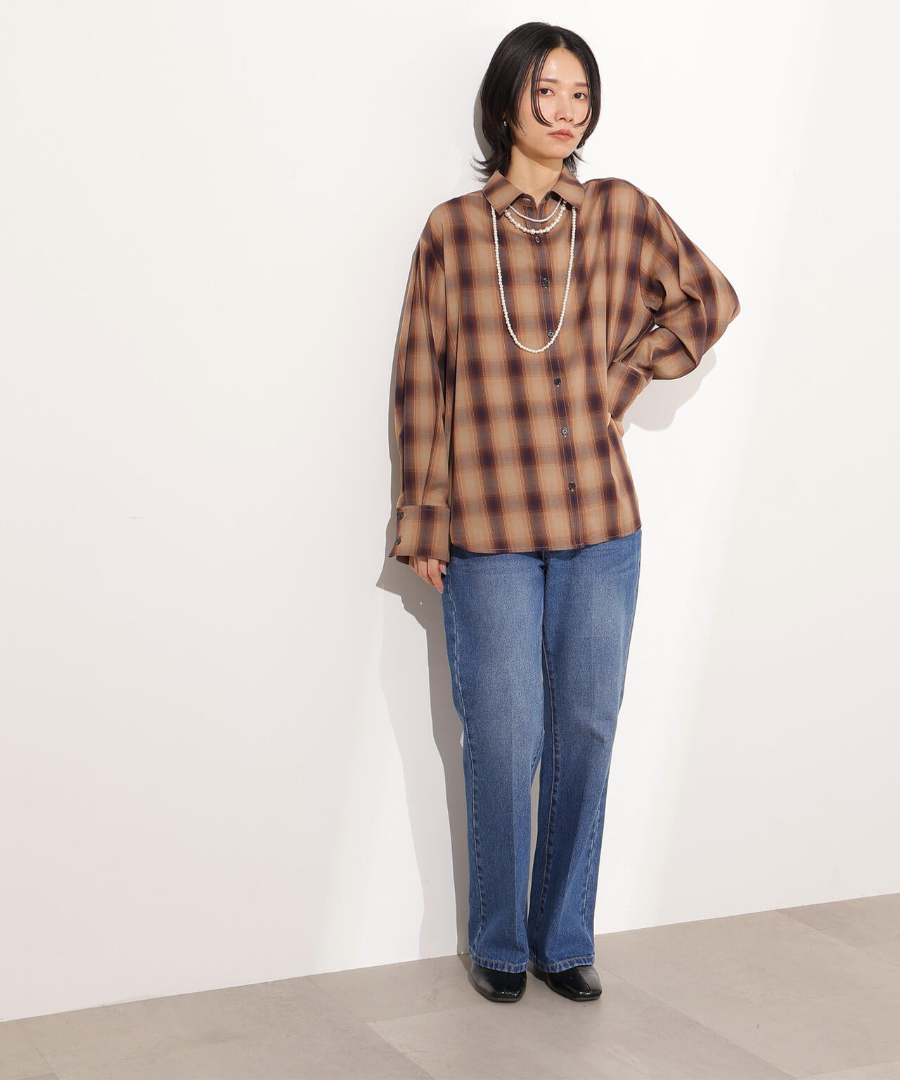 【岸本セシルさん着用】チェックオーバーシャツ