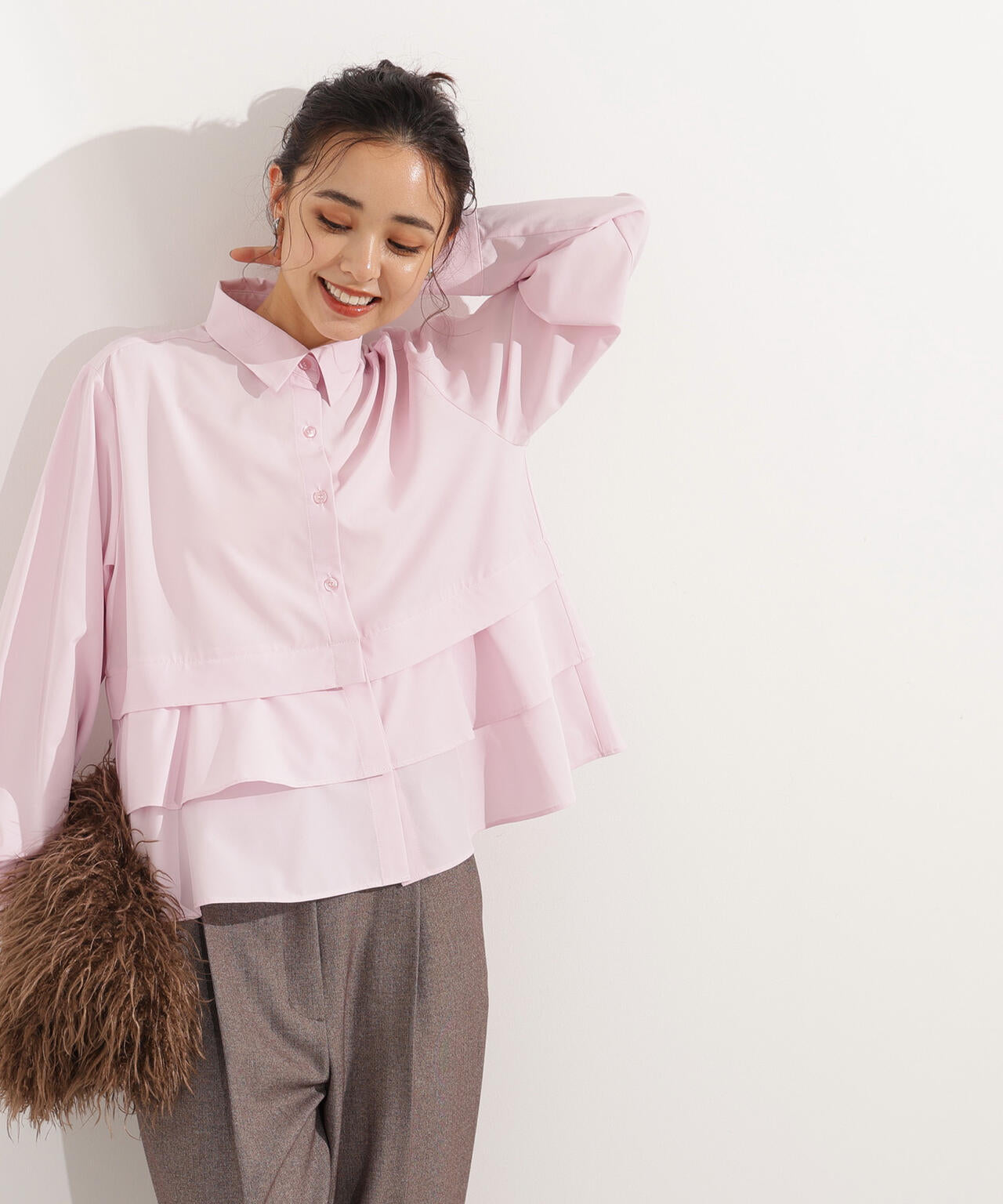 【未使用】HIAND ぺブラムフリルシャツ Frill peplum Shirt - HIAND