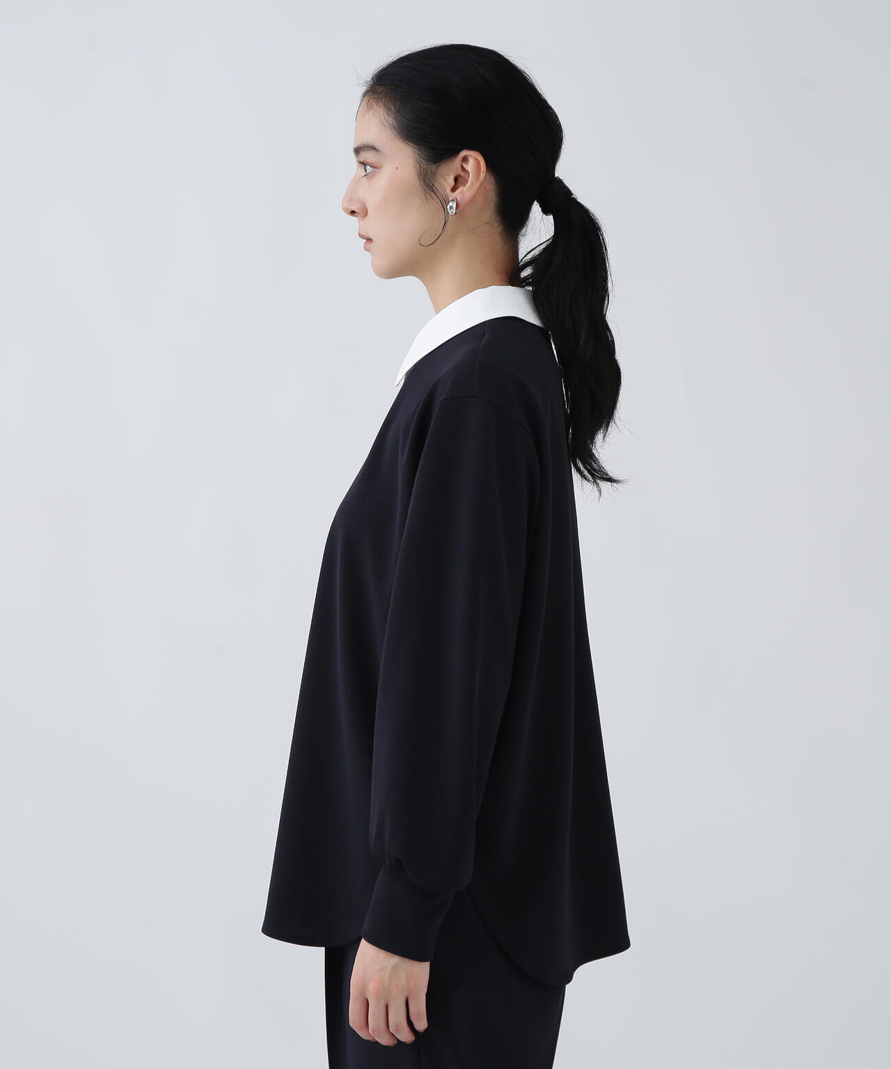 【瞬間コ－デ】襟をオンオフ。洗える楽ちんキレイ見えジャージークレリックブラウス