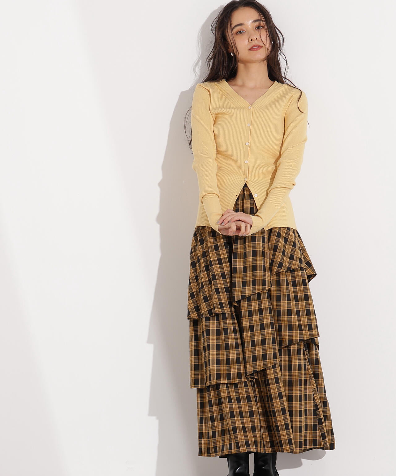 岸本セシルさん着用】ランダムティアードチェックスカート | N