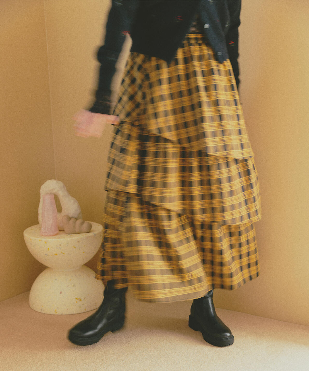 岸本セシルさん着用】ランダムティアードチェックスカート | N