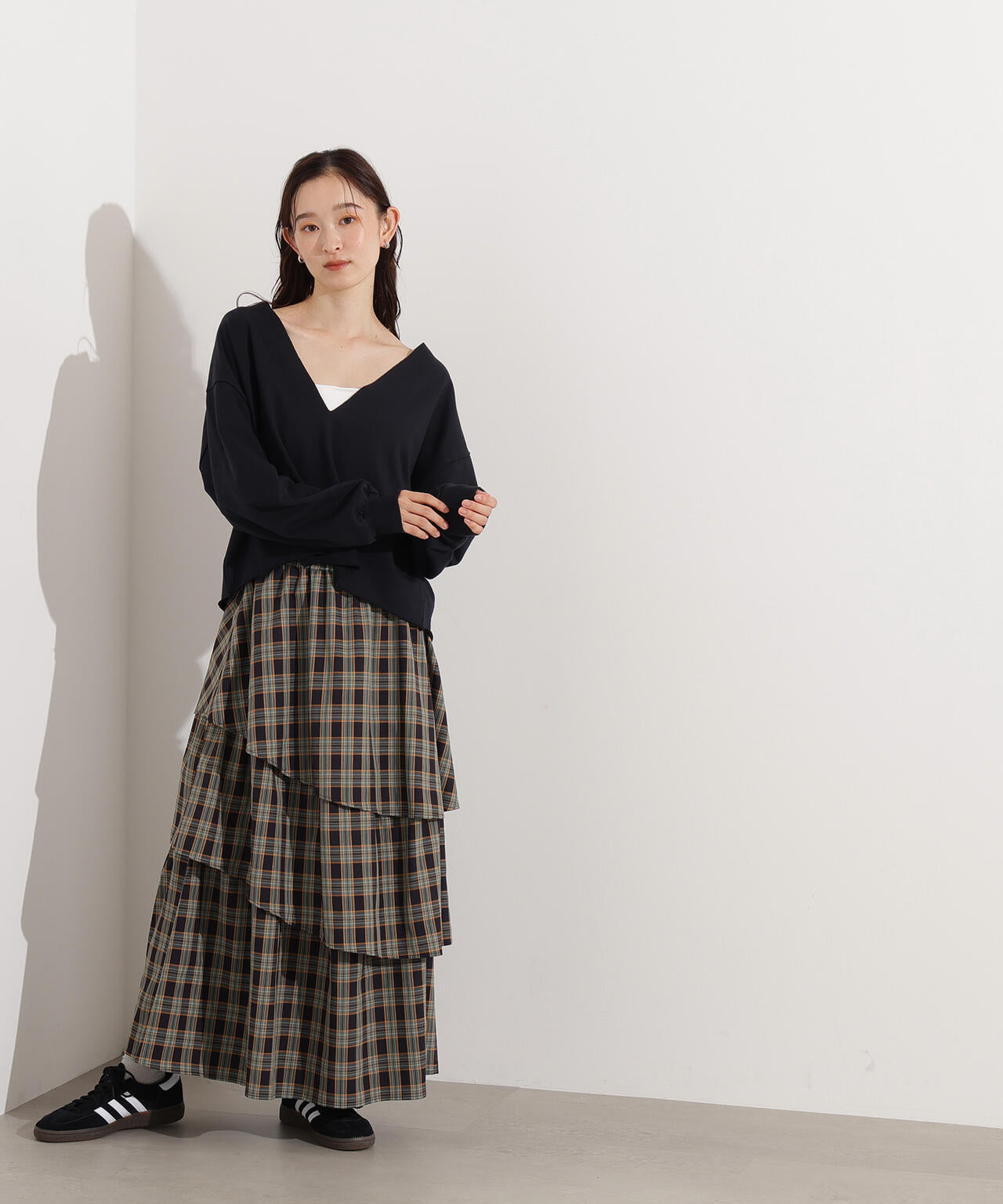 岸本セシルさん着用】ランダムティアードチェックスカート | N