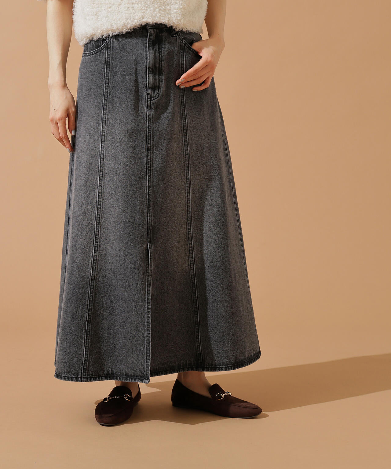 【小室安未さん着用】パネル切替デニムフレアスカート