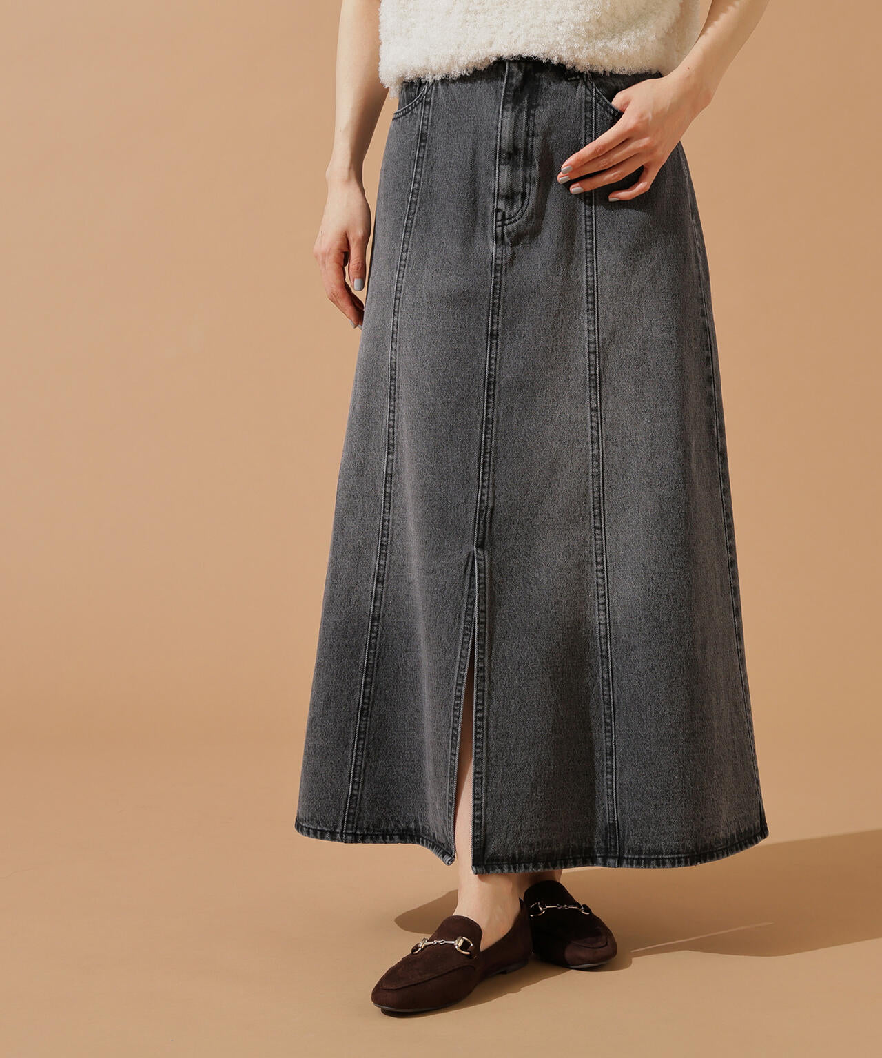 【小室安未さん着用】パネル切替デニムフレアスカート