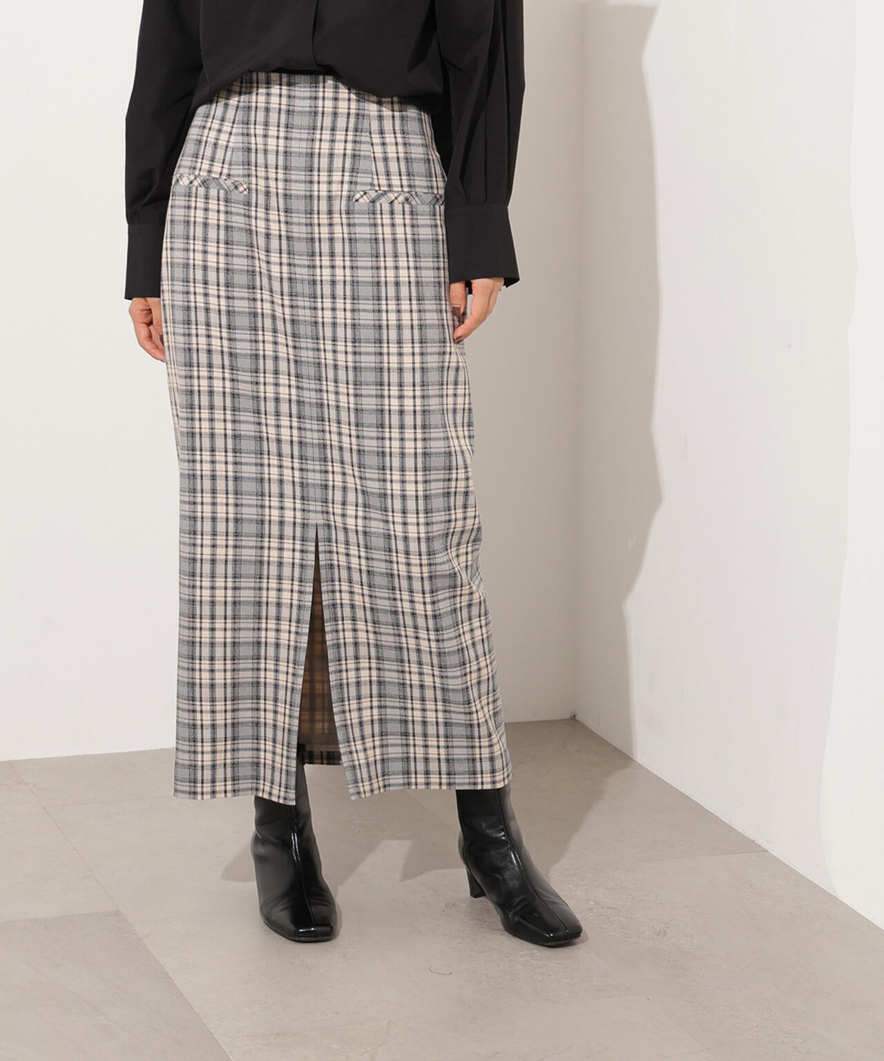 【小室安未さん着用】ハイウエストチェックナロースカート《ブラウン系：LUMINE・LUCUA・official site限定》