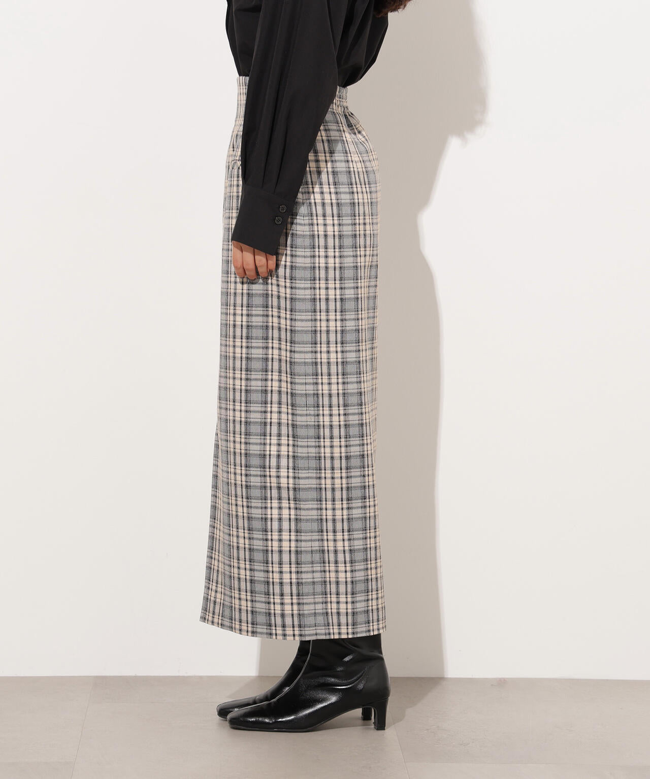 【小室安未さん着用】ハイウエストチェックナロースカート《ブラウン系：LUMINE・LUCUA・official site限定》