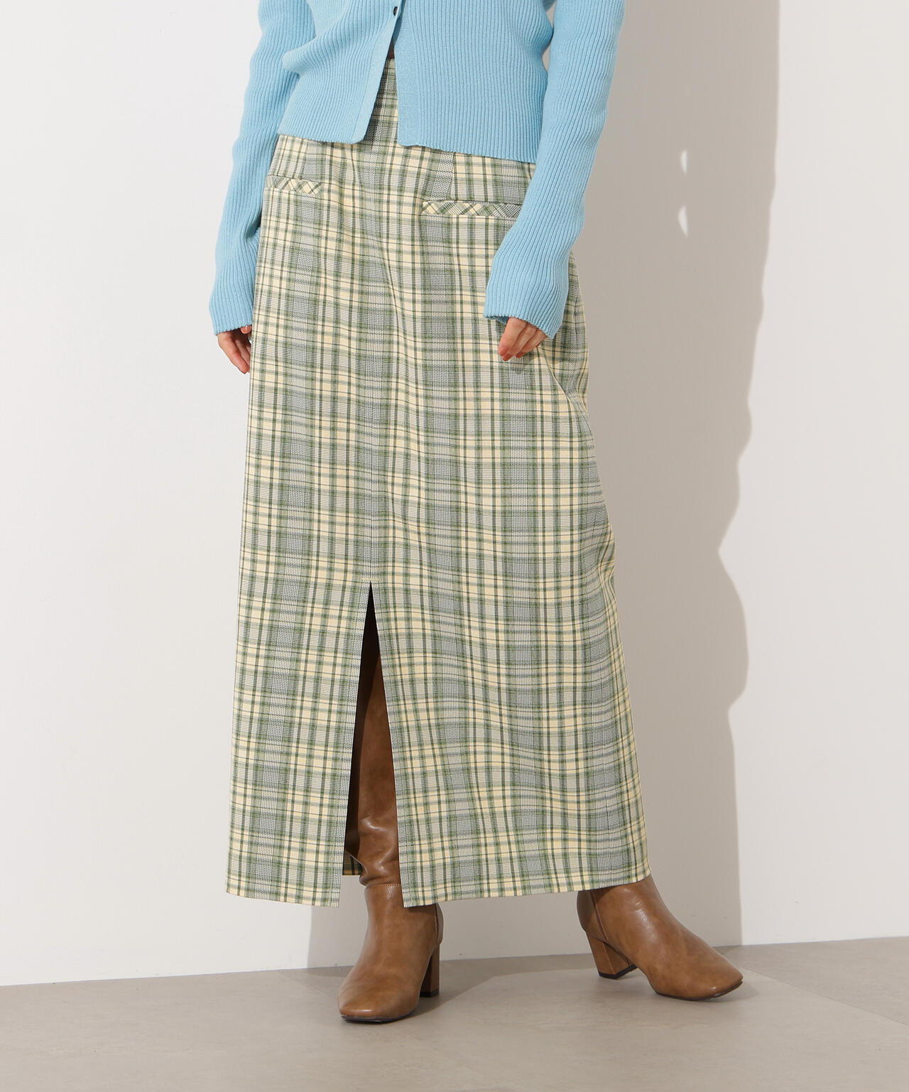 【小室安未さん着用】ハイウエストチェックナロースカート《ブラウン系：LUMINE・LUCUA・official site限定》