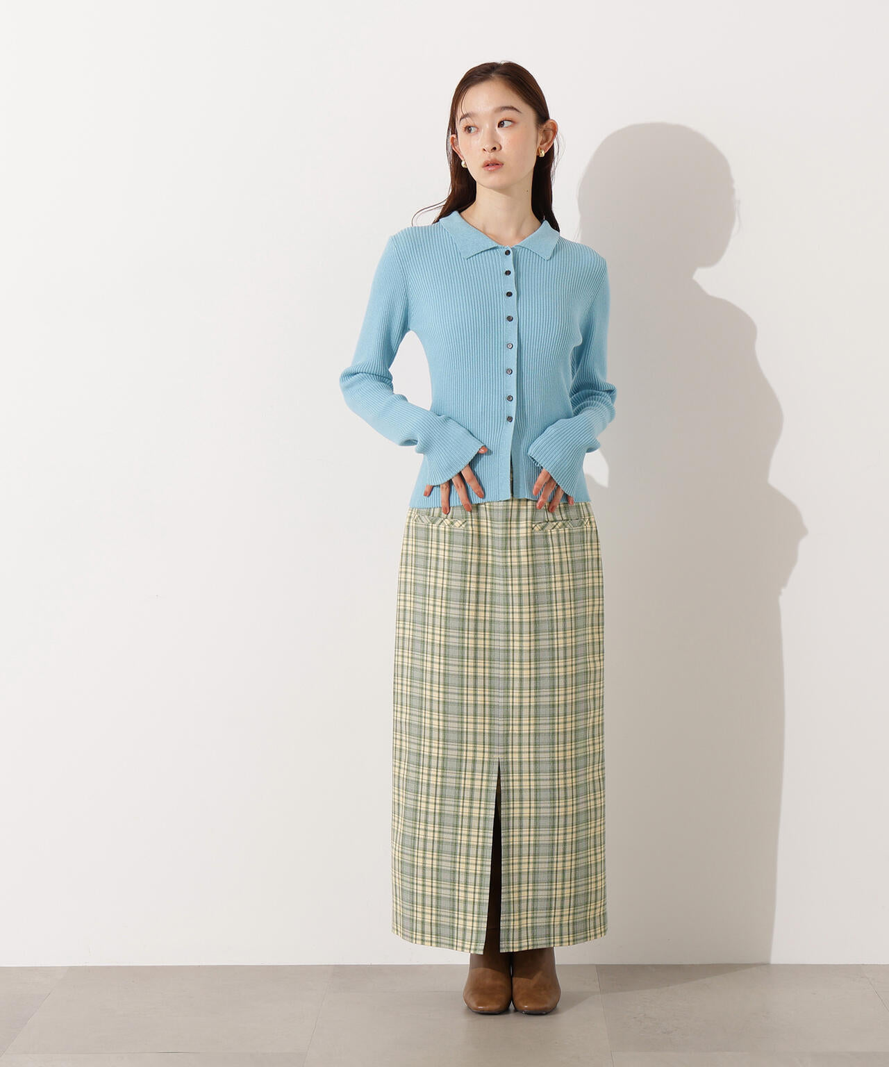 【小室安未さん着用】ハイウエストチェックナロースカート《ブラウン系：LUMINE・LUCUA・official site限定》