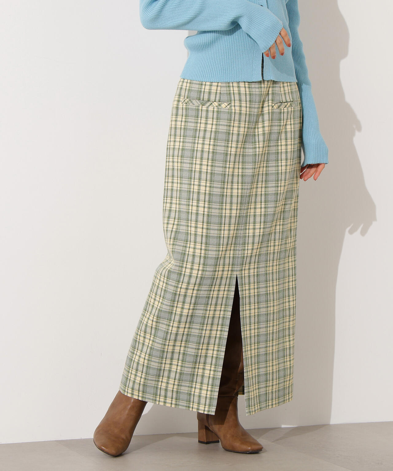 小室安未さん着用】ハイウエストチェックナロースカート《ブラウン系