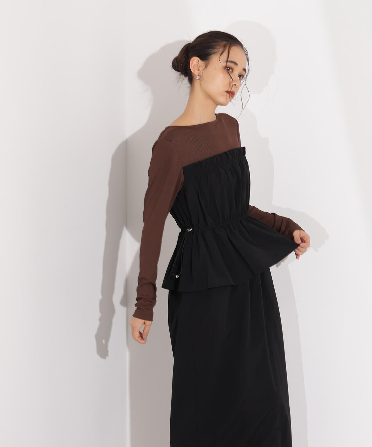 超美品★ ドロストドッキングワンピース　黒　F ドロストコードドッキングワンピース長袖 | N. Natural Beauty Basic