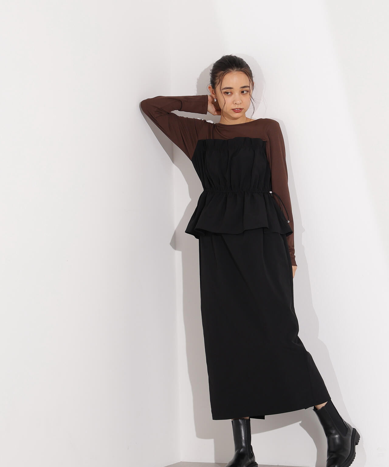 ドロストコードドッキングワンピース長袖