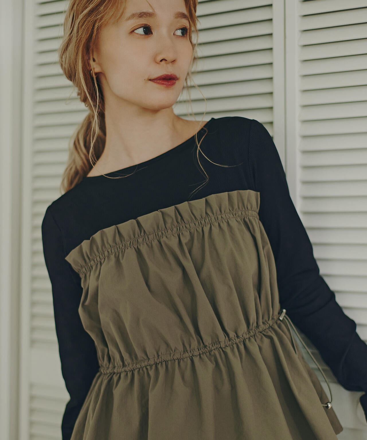 ドロストコードドッキングワンピース長袖