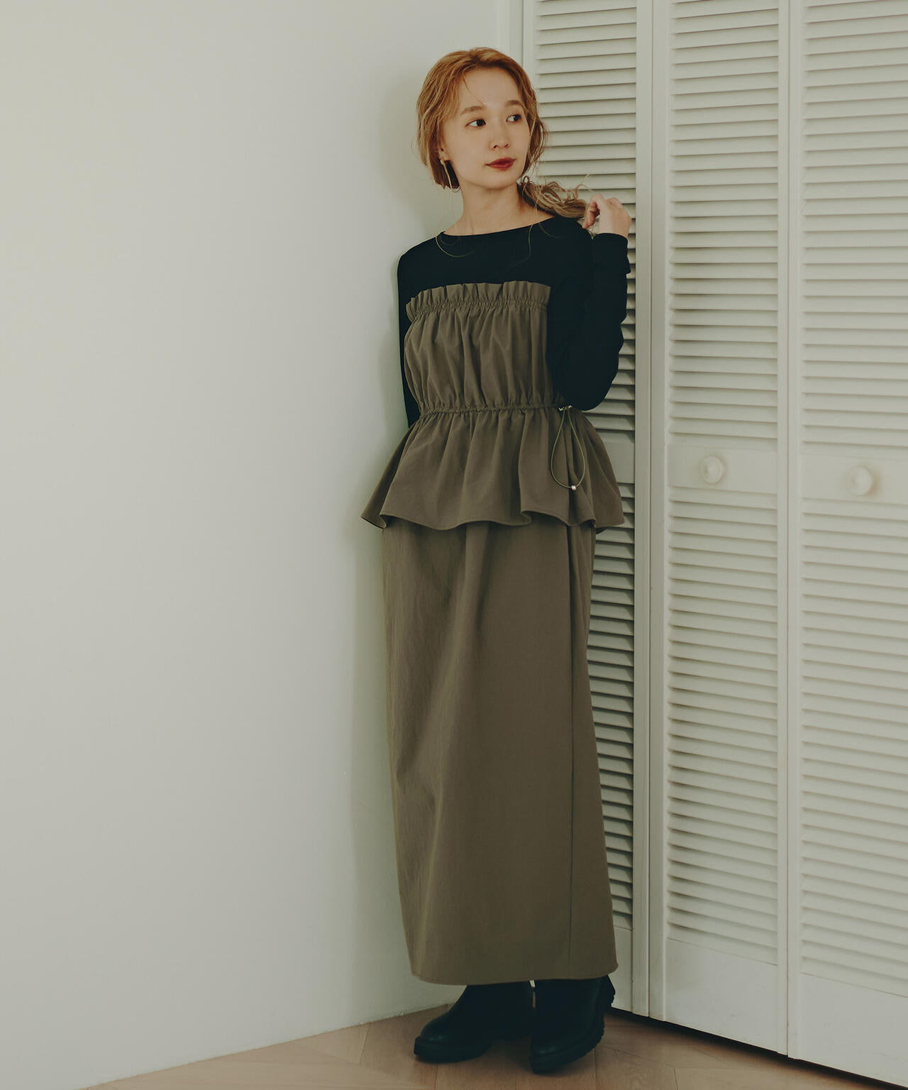 ドロストコードドッキングワンピース長袖