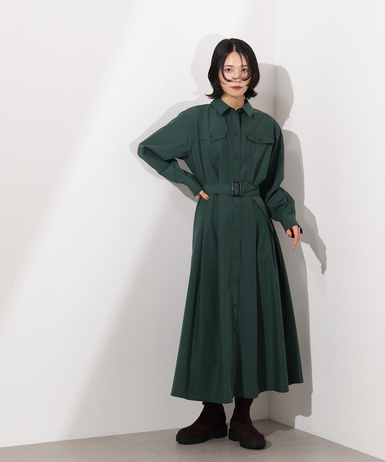 タック入りシャツワンピース