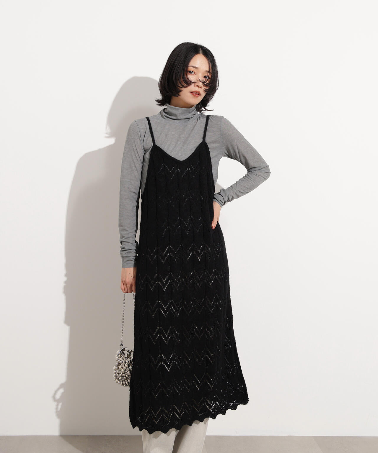 【岸本セシルさん着用】透かし編みニットキャミワンピース