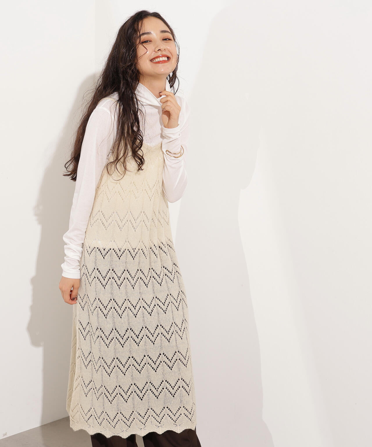 【岸本セシルさん着用】透かし編みニットキャミワンピース