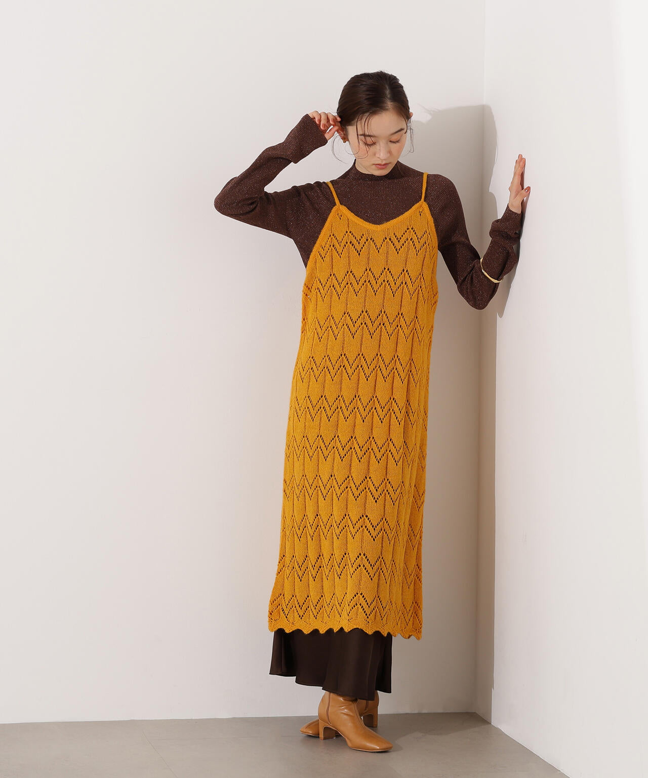 【岸本セシルさん着用】透かし編みニットキャミワンピース