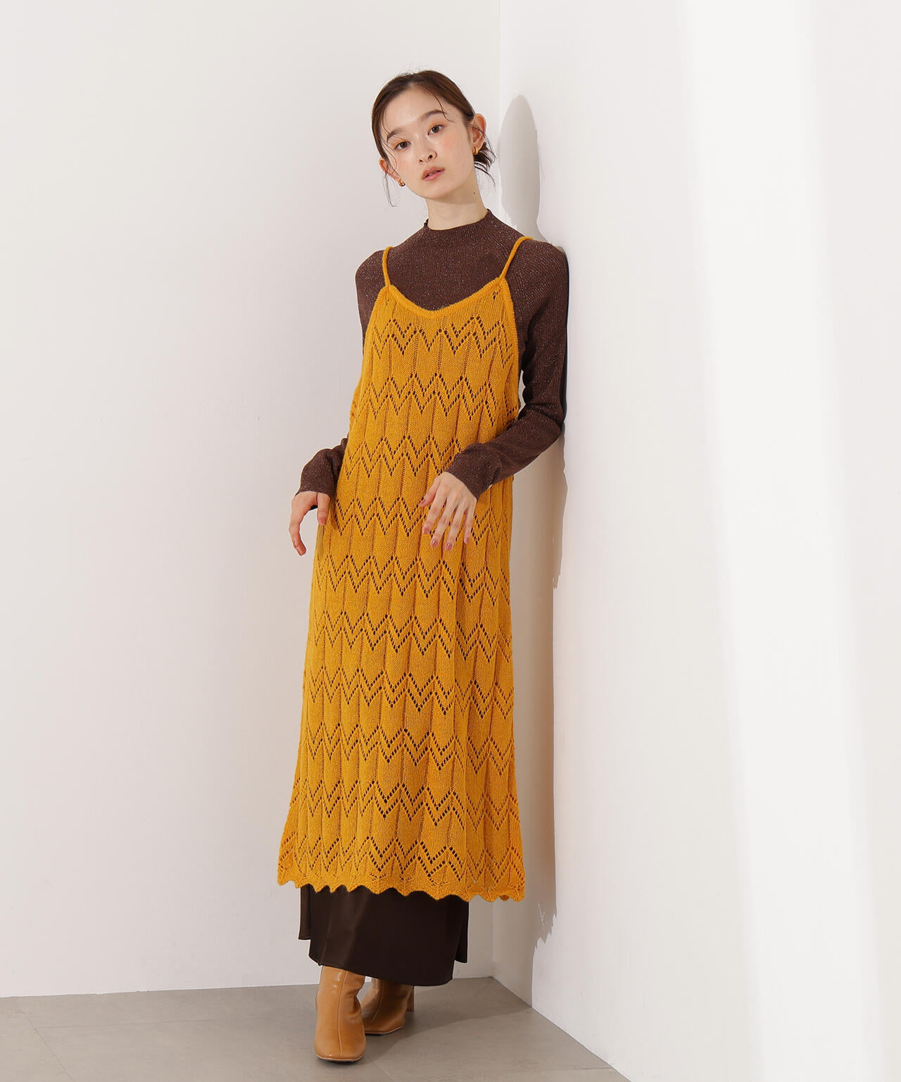 岸本セシルさん着用】透かし編みニットキャミワンピース | N. Natural