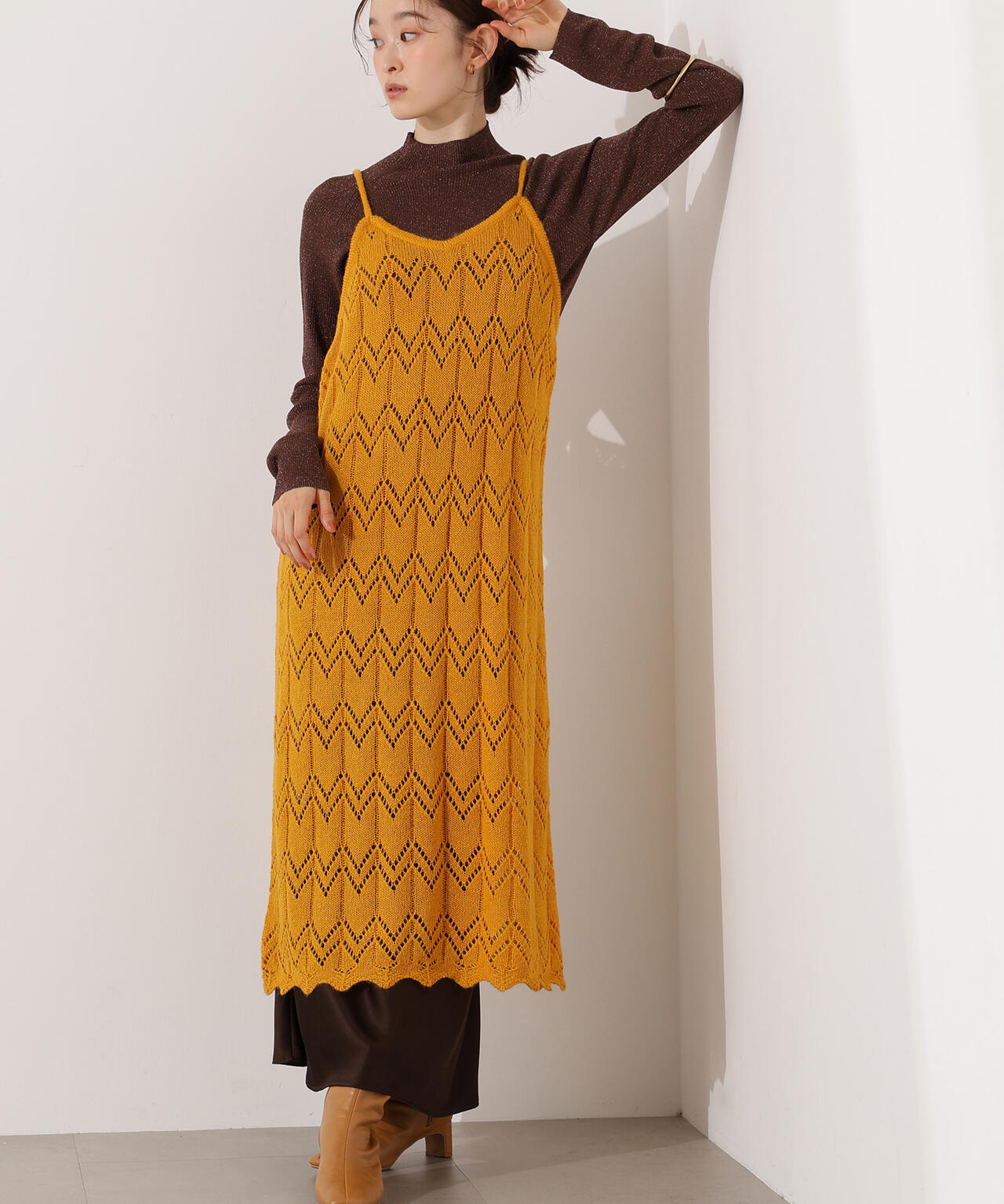 【岸本セシルさん着用】透かし編みニットキャミワンピース