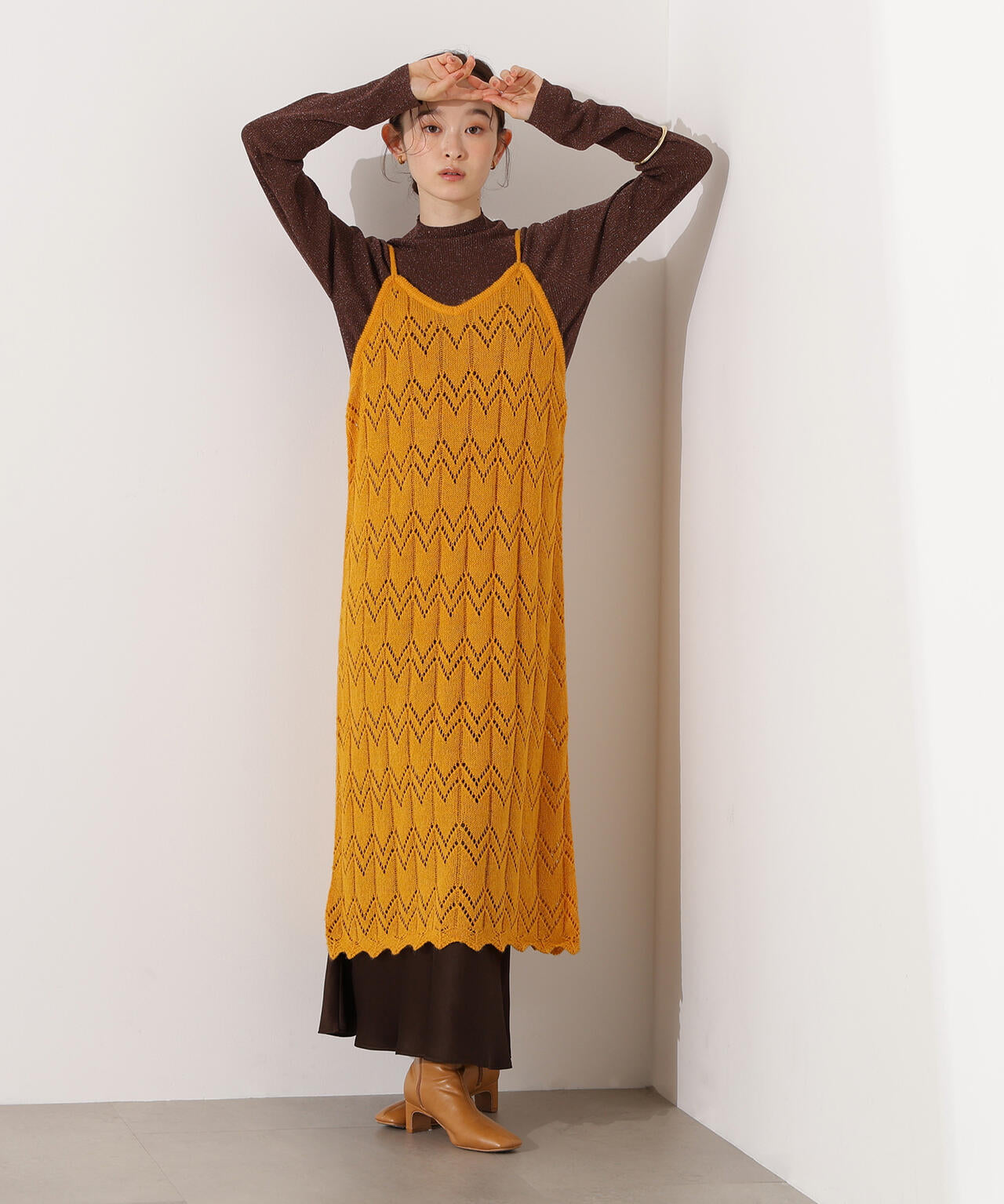 【岸本セシルさん着用】透かし編みニットキャミワンピース