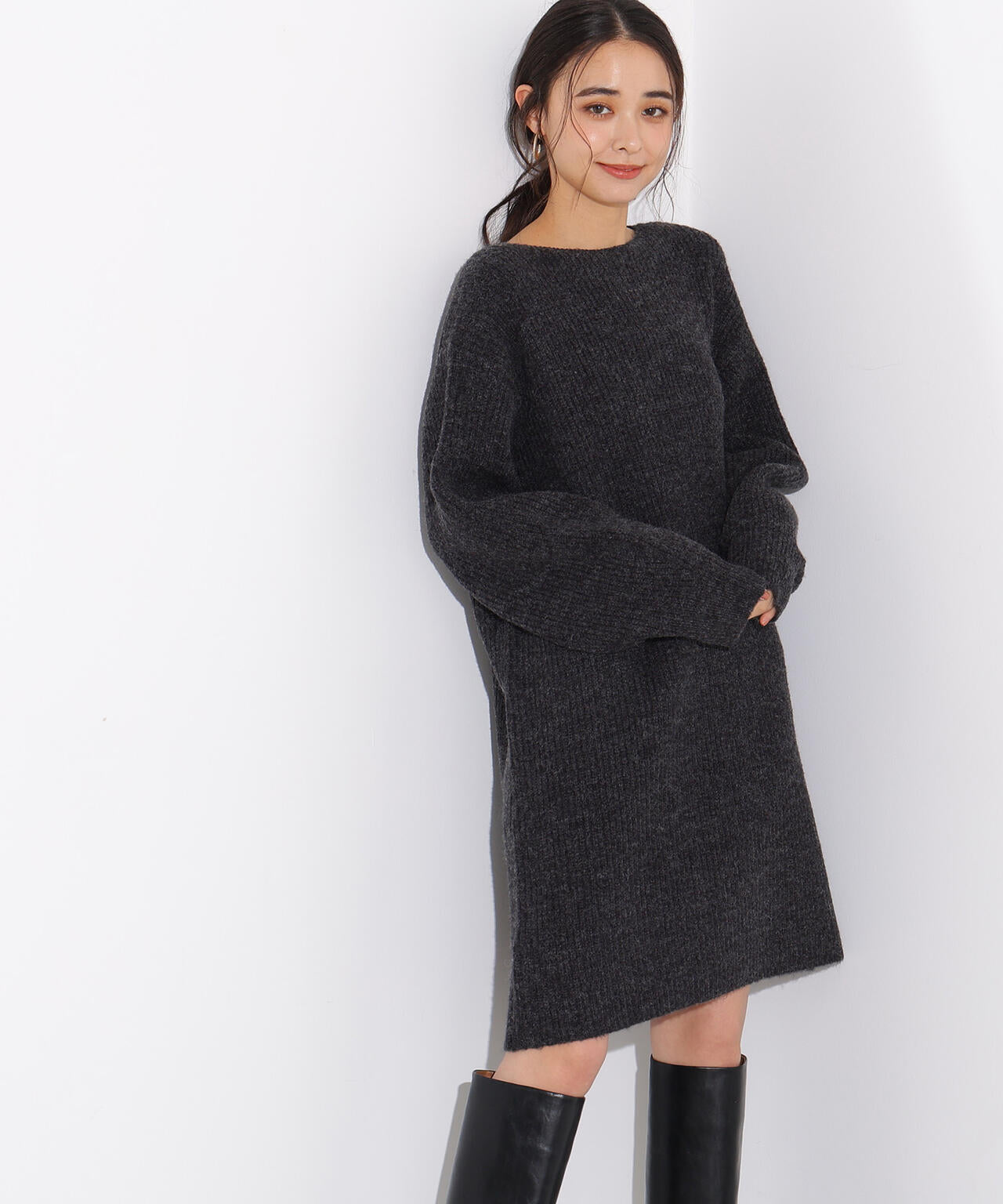 襟付ミニニットワンピース