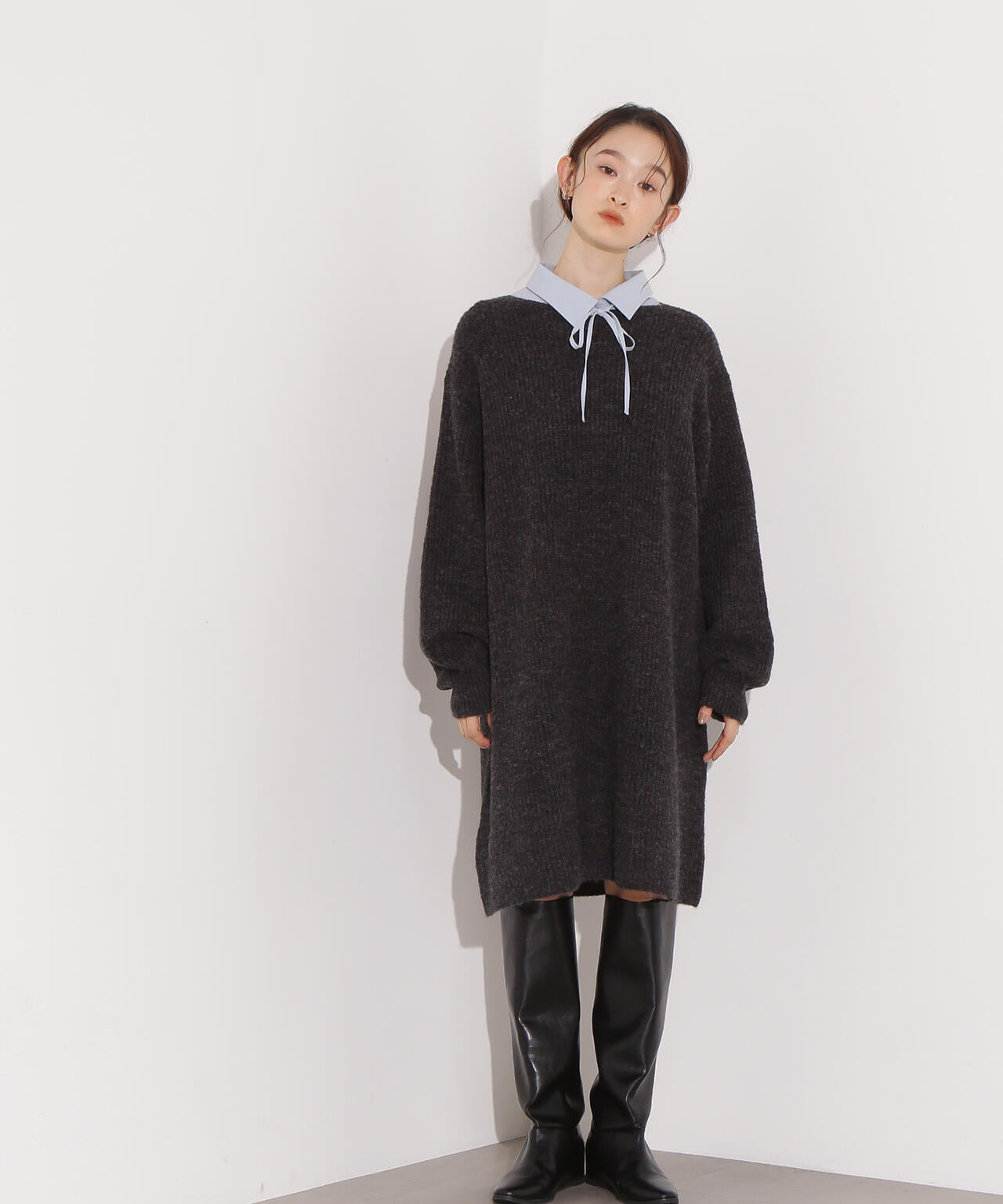 襟付ミニニットワンピース