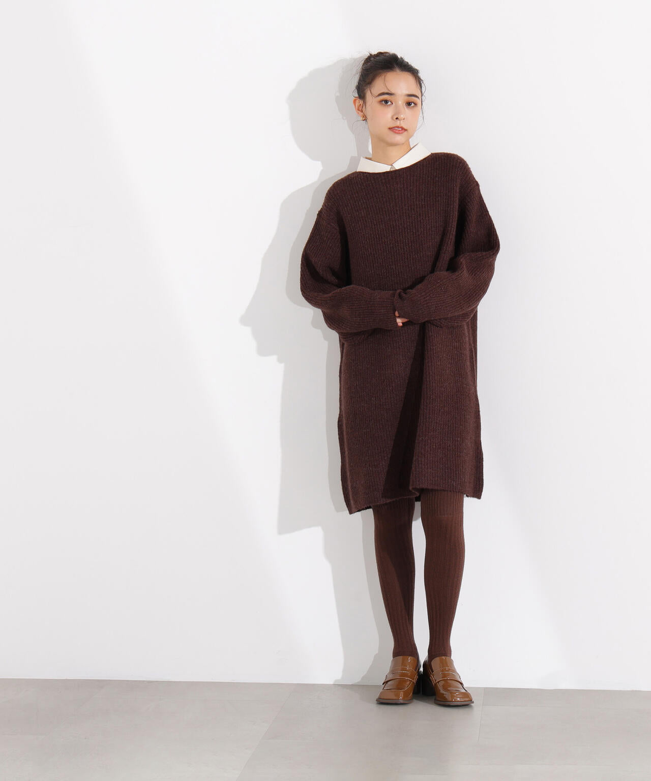 襟付ミニニットワンピース