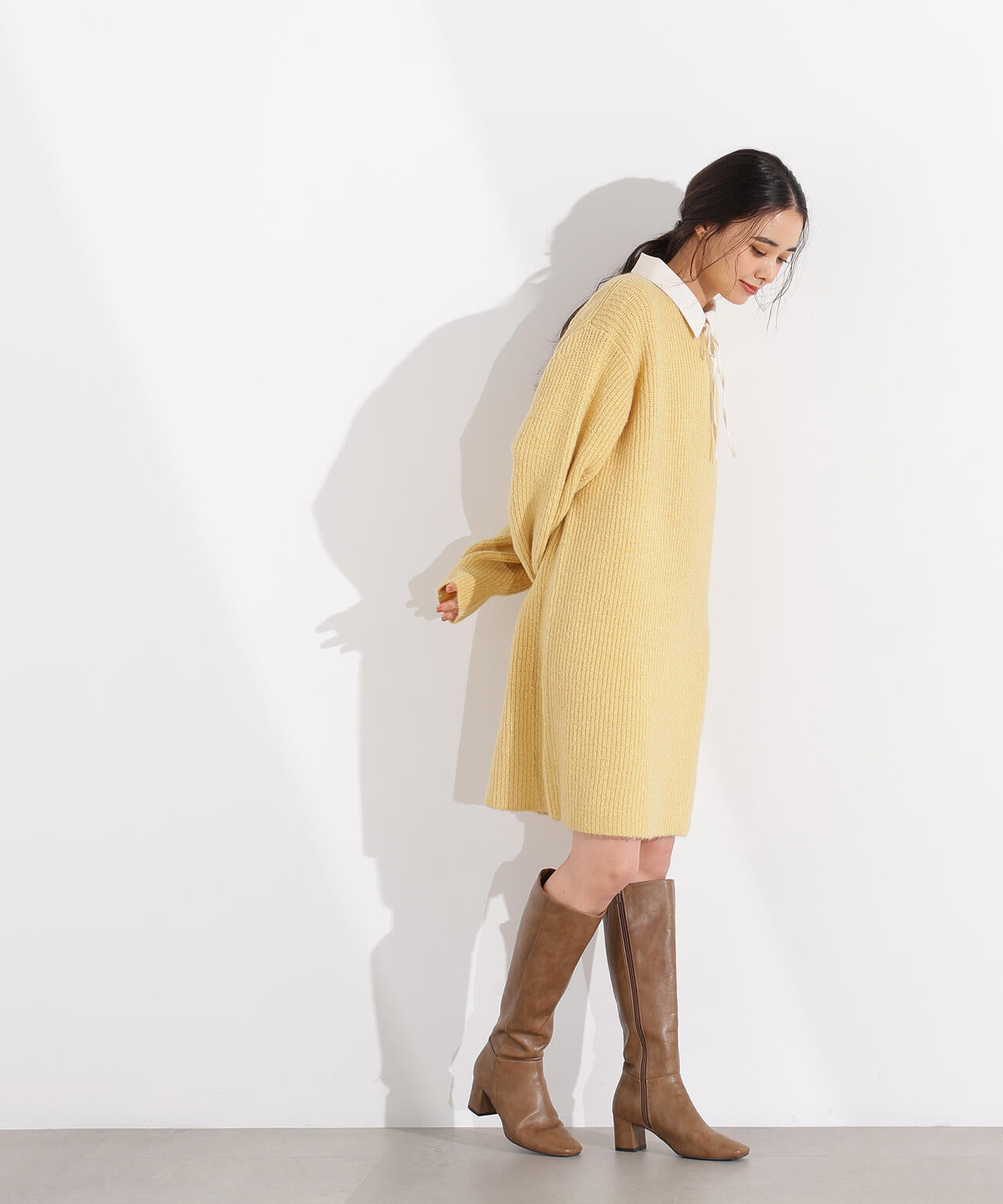 襟付ミニニットワンピース