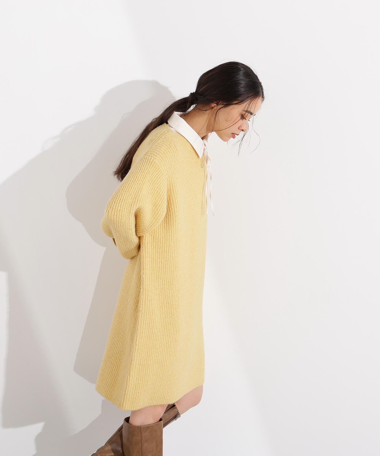 襟付ミニニットワンピース