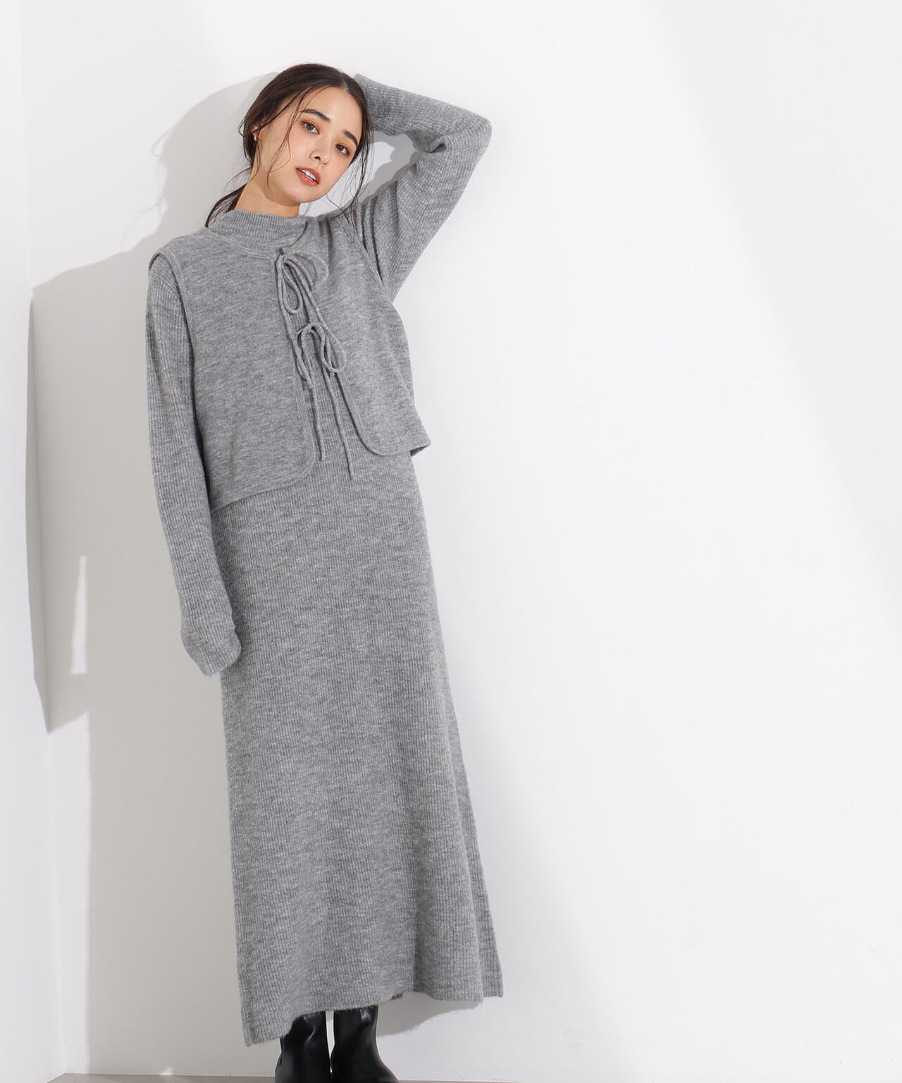 リボンニットアンサンブルワンピース