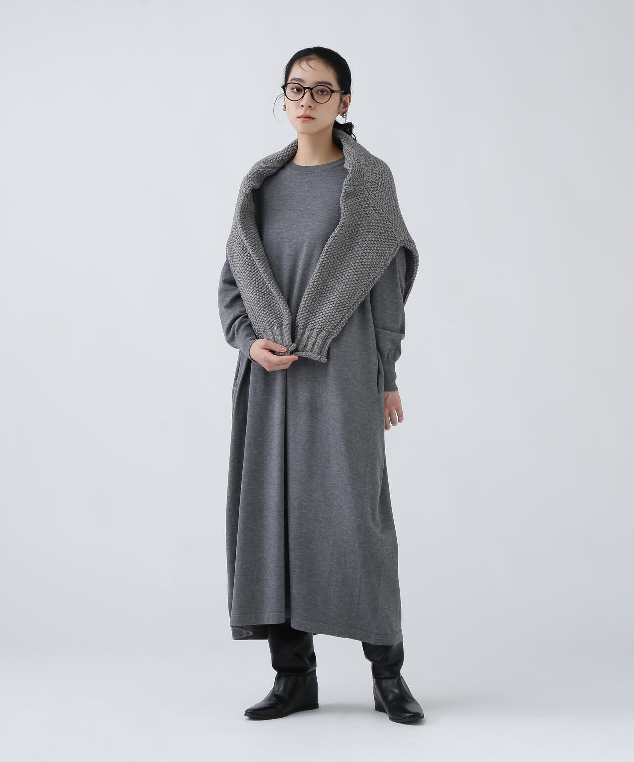 【瞬間コーデ】静電気軽減テープ使用くびれ自在ニットマキシワンピース