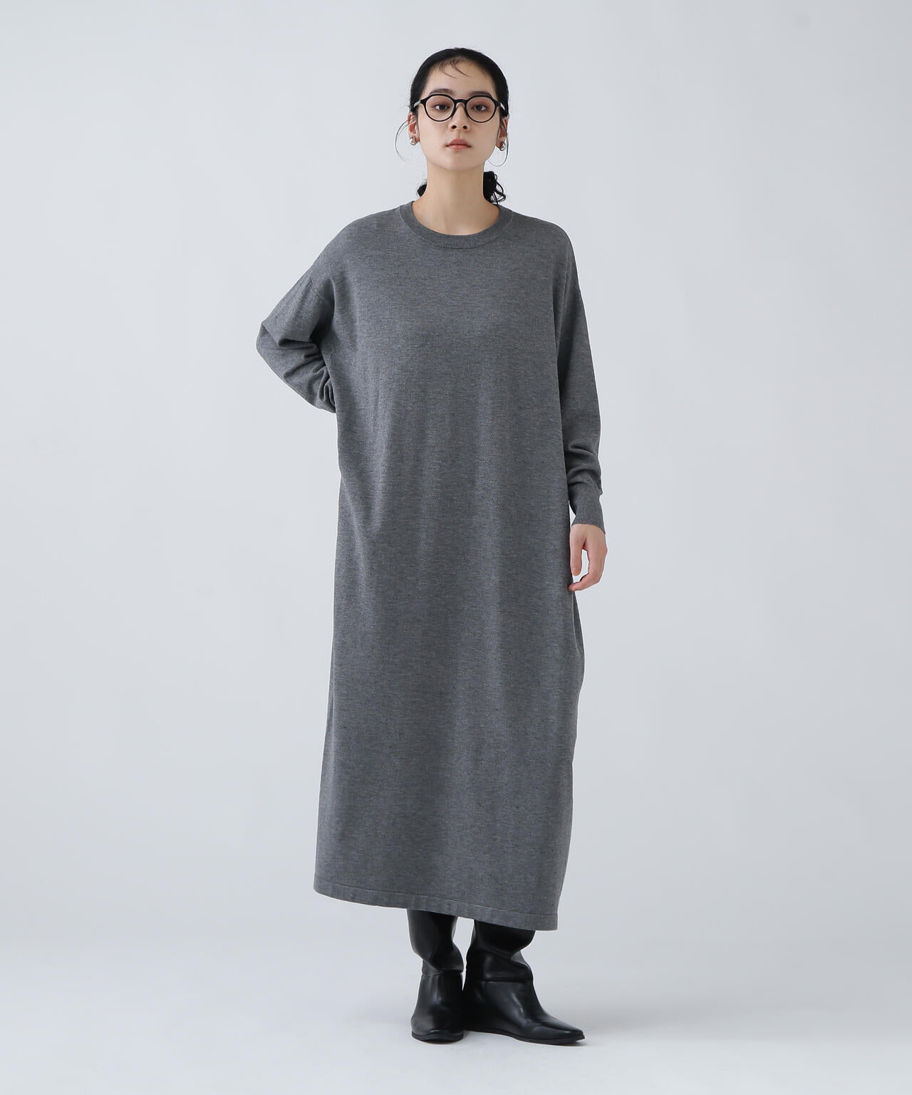 【瞬間コーデ】静電気軽減テープ使用くびれ自在ニットマキシワンピース