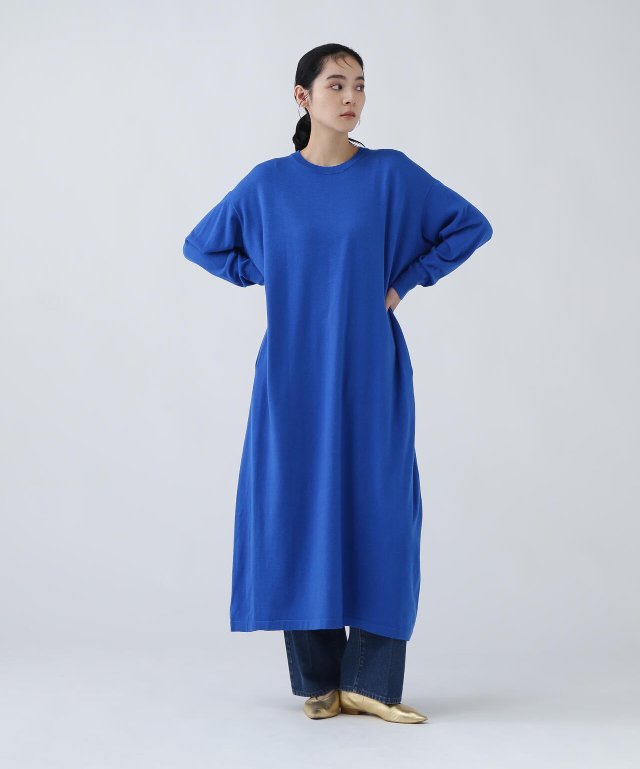 【瞬間コーデ】静電気軽減テープ使用くびれ自在ニットマキシワンピース