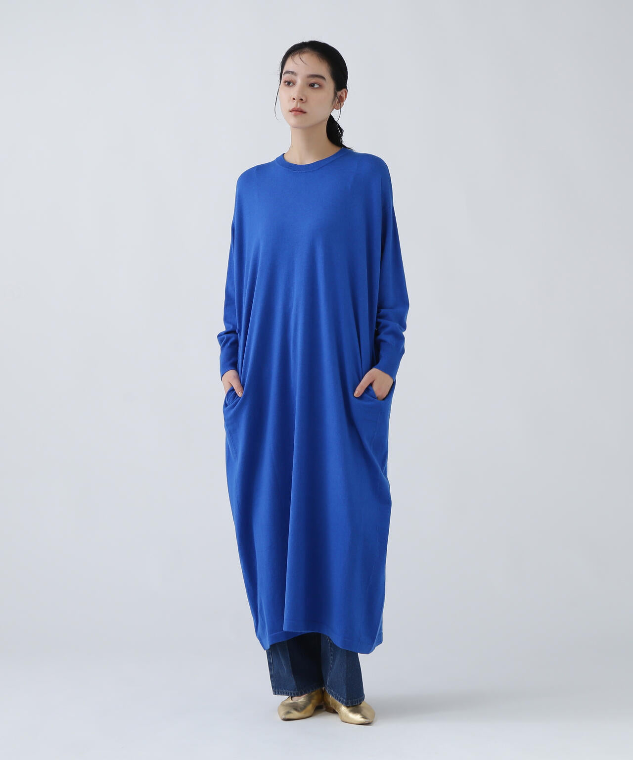 【瞬間コーデ】静電気軽減テープ使用くびれ自在ニットマキシワンピース